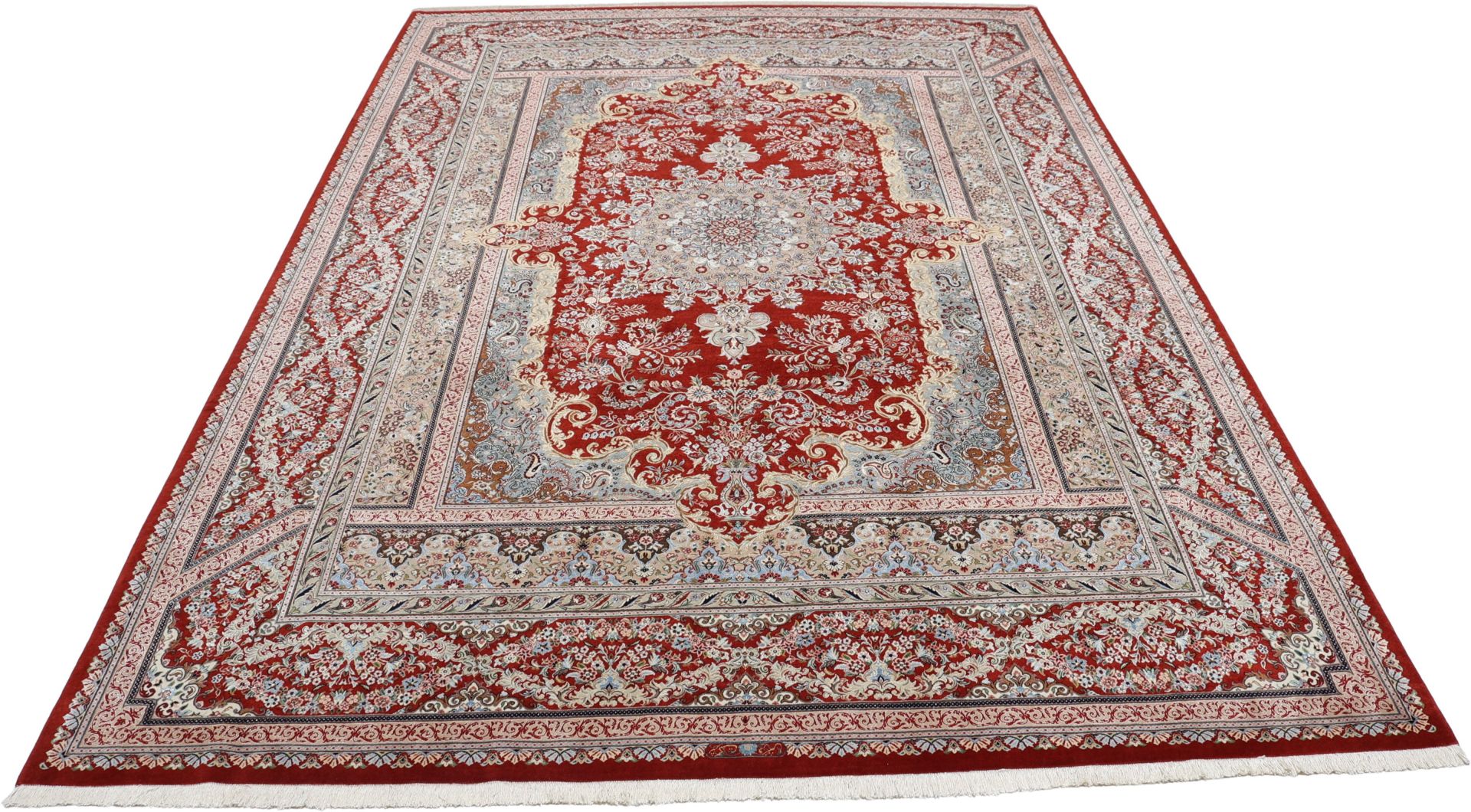 Handgeknüpfter Isfahan Perserteppich, 244 × 346 cm, Wolle & Seide