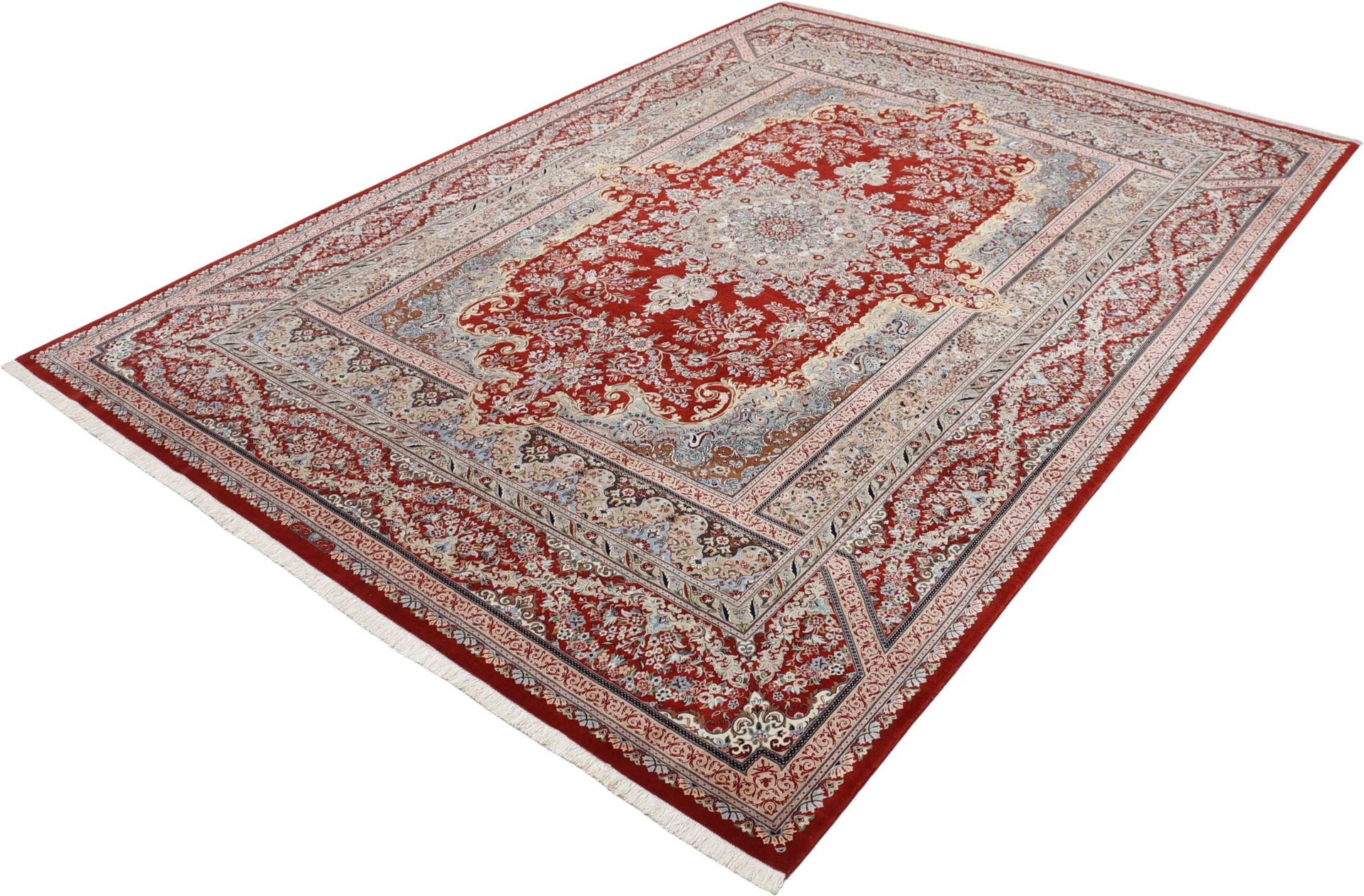 Handgeknüpfter Isfahan Perserteppich, 244 × 346 cm, Wolle & Seide