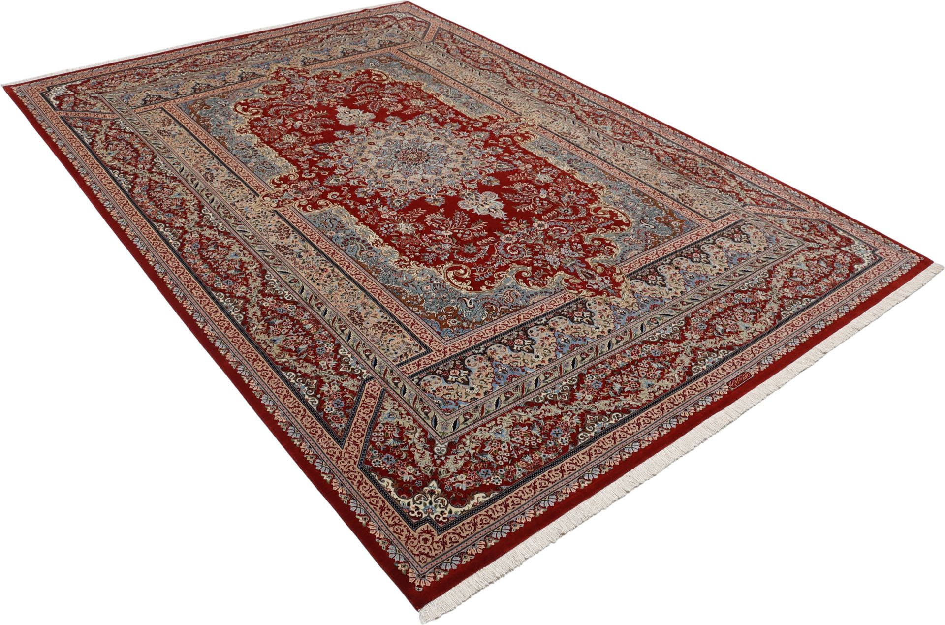 Handgeknüpfter Isfahan Perserteppich, 244 × 346 cm, Wolle & Seide