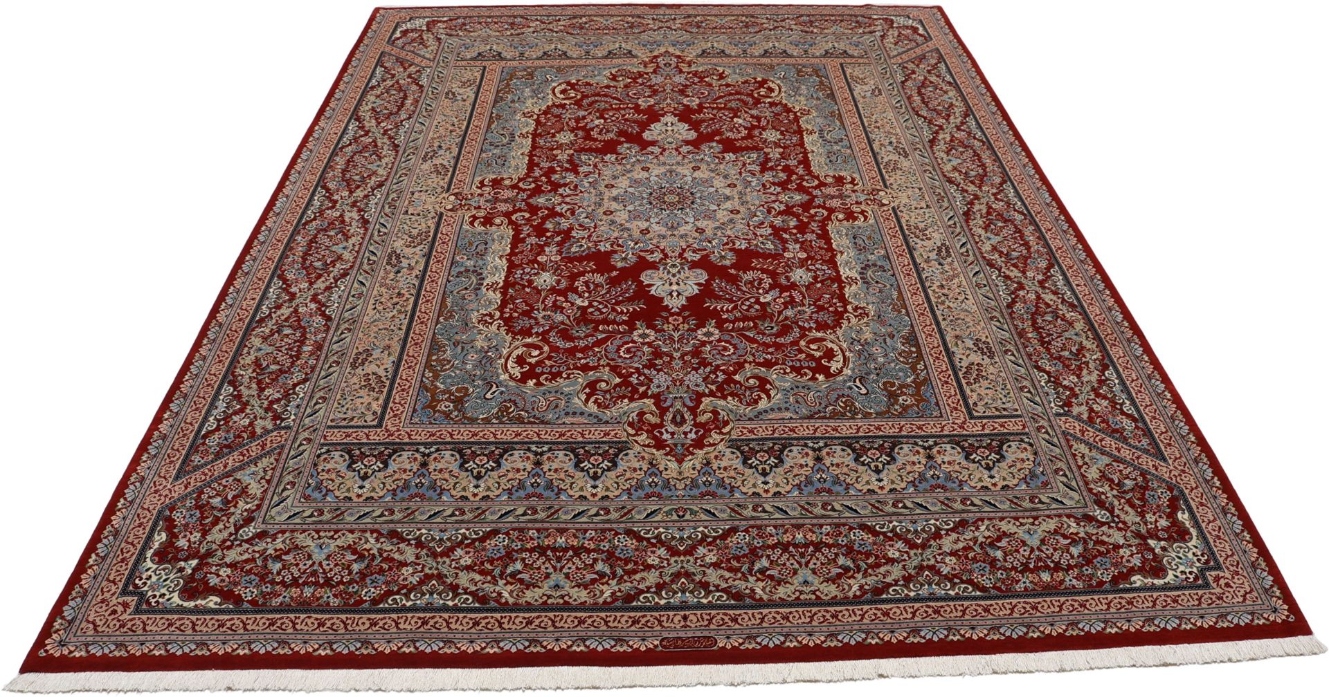 Handgeknüpfter Isfahan Perserteppich, 244 × 346 cm, Wolle & Seide