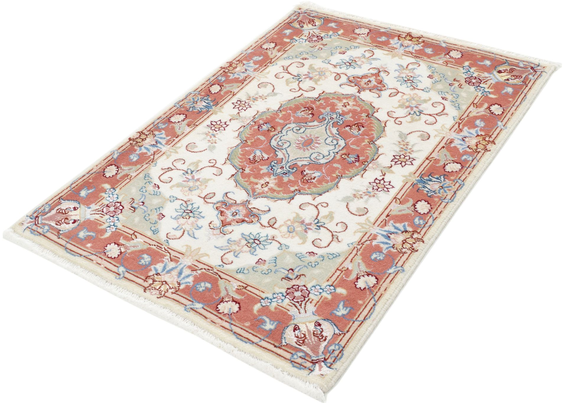 Täbriz Perserteppich 60 × 90 cm aus Wolle & Seide, handgeknüpft