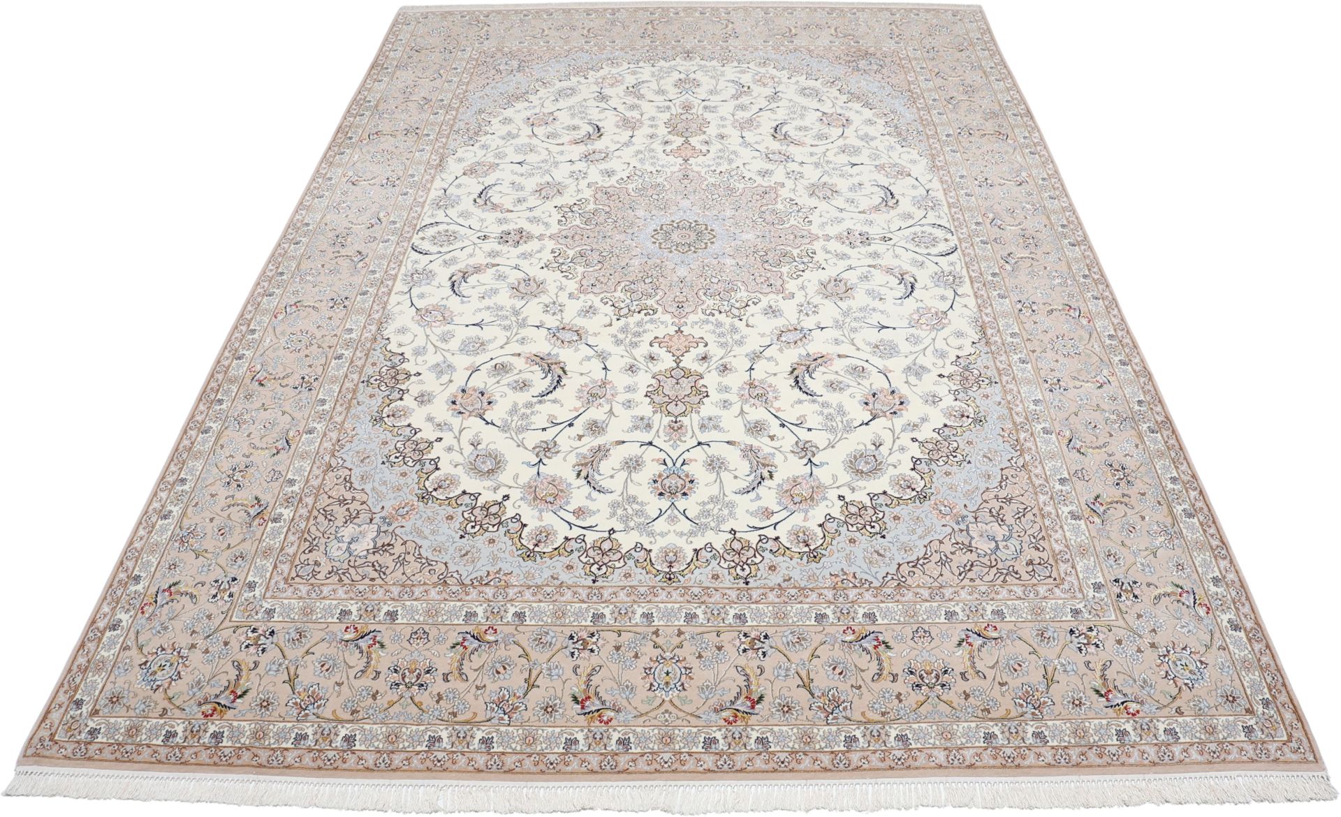 Handgeknüpfter Isfahan Perserteppich, 255 × 366 cm, Wolle & Seide