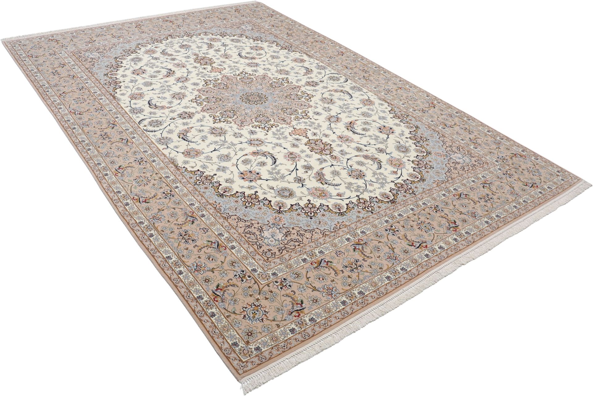 Handgeknüpfter Isfahan Perserteppich, 255 × 366 cm, Wolle & Seide