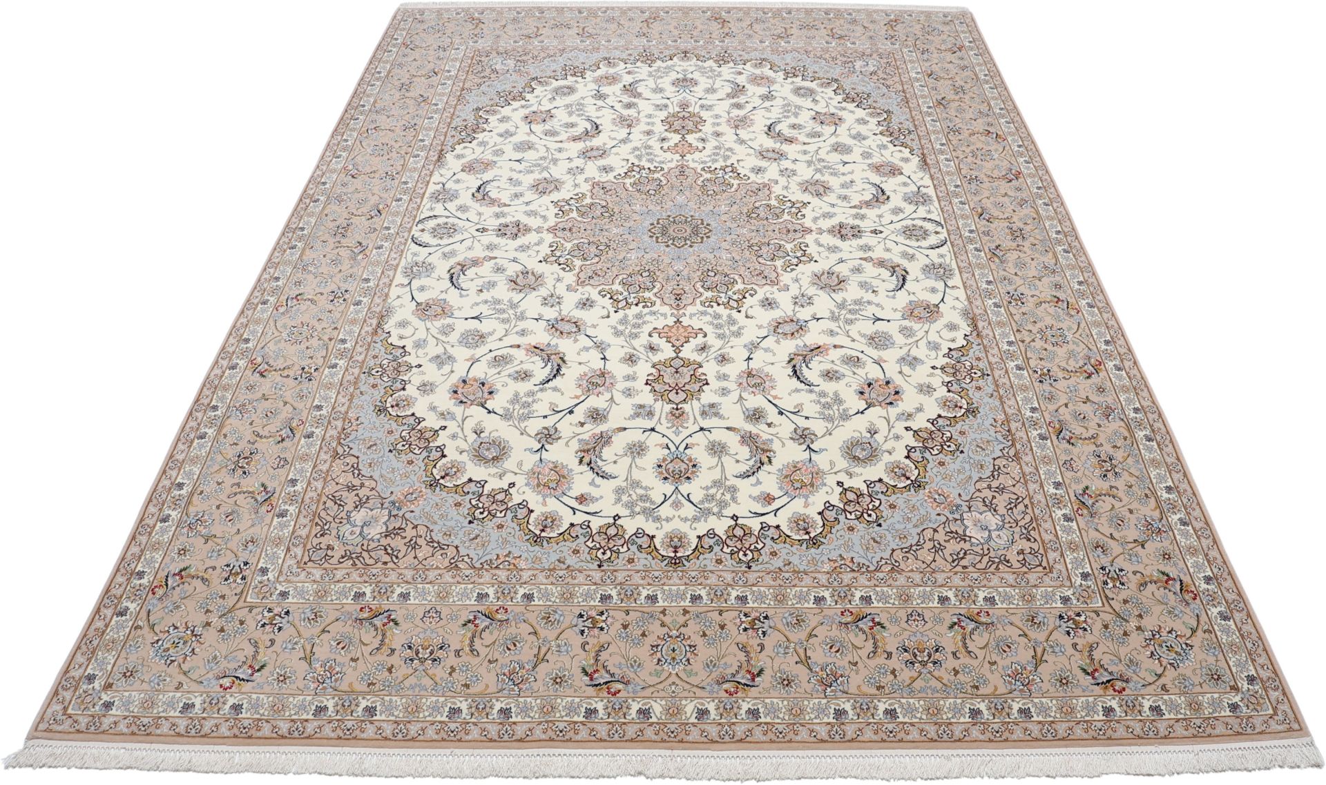 Handgeknüpfter Isfahan Perserteppich, 255 × 366 cm, Wolle & Seide