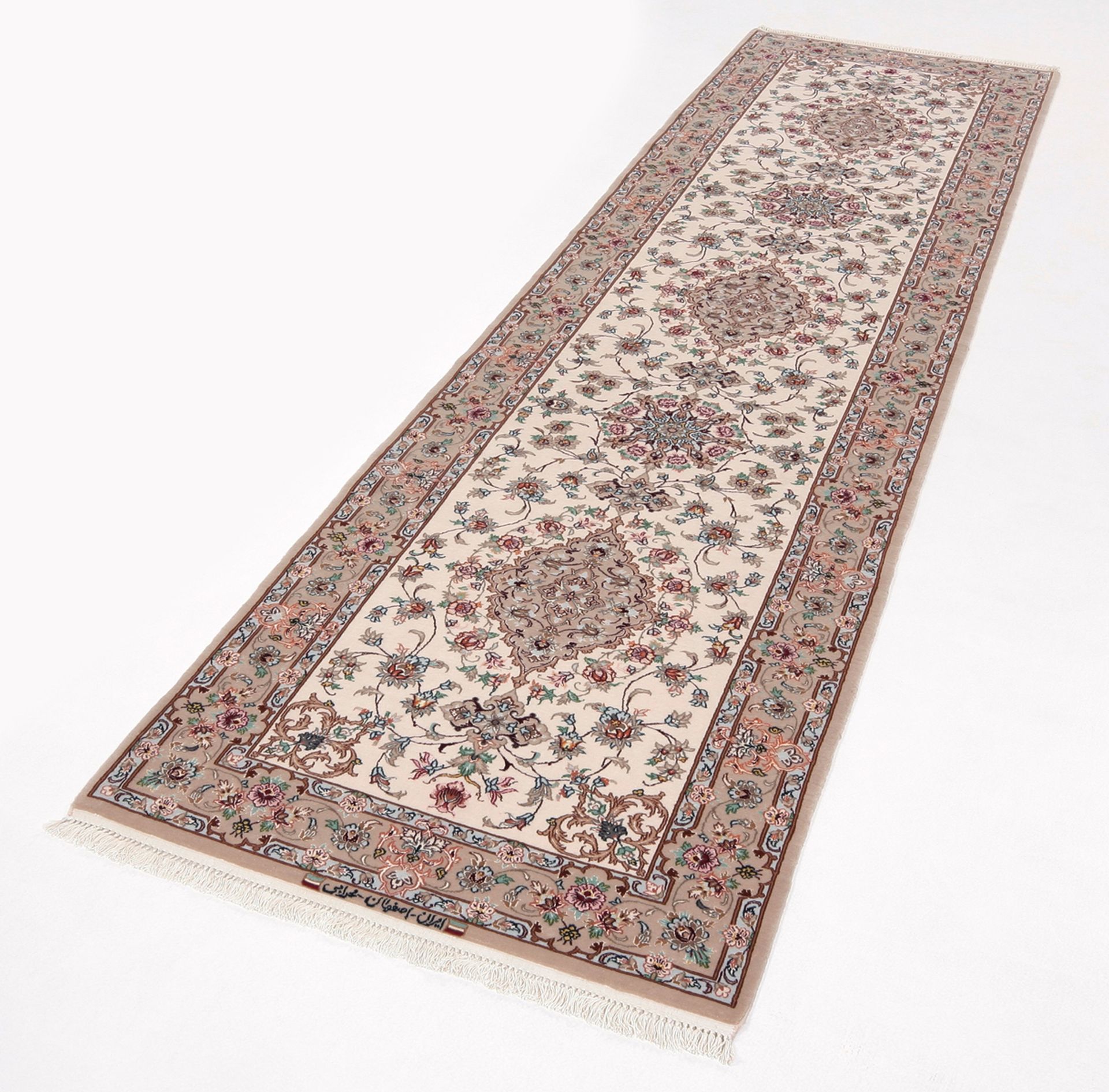 Handgeknüpfter Isfahan Perserteppich, 83 × 315 cm, Wolle & Seide