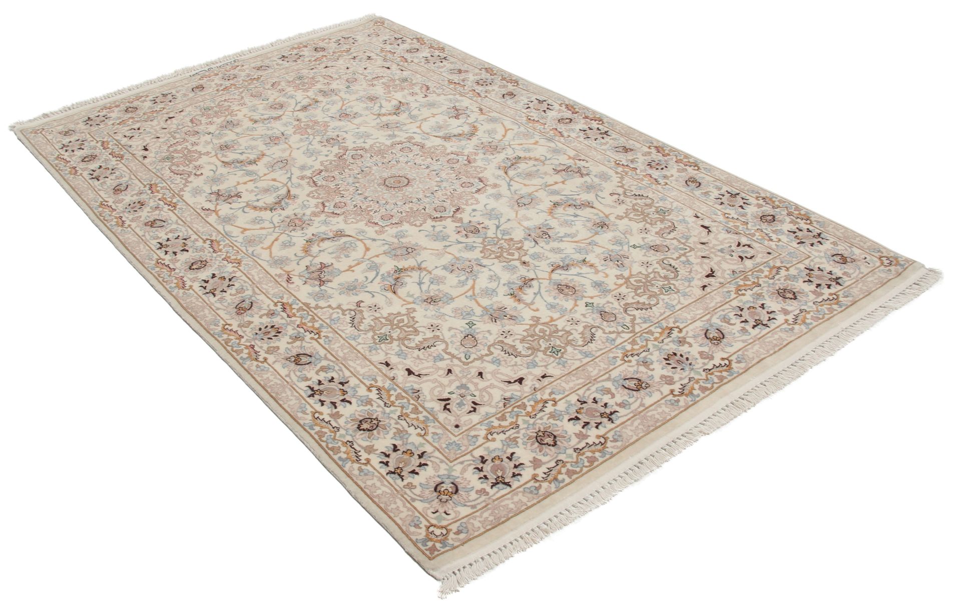 Handgeknüpfter Isfahan Perserteppich, 110 × 175 cm, Wolle & Seide