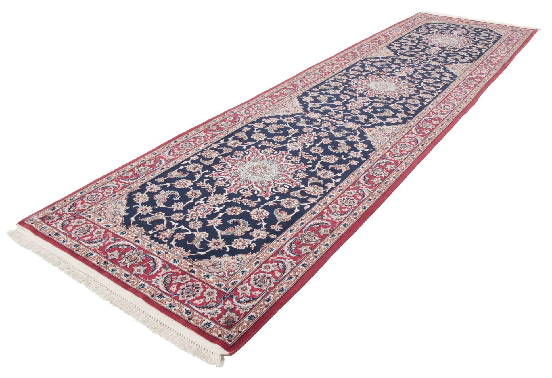Handgeknüpfter Isfahan Perserteppich, 85 × 316 cm, Wolle & Seide