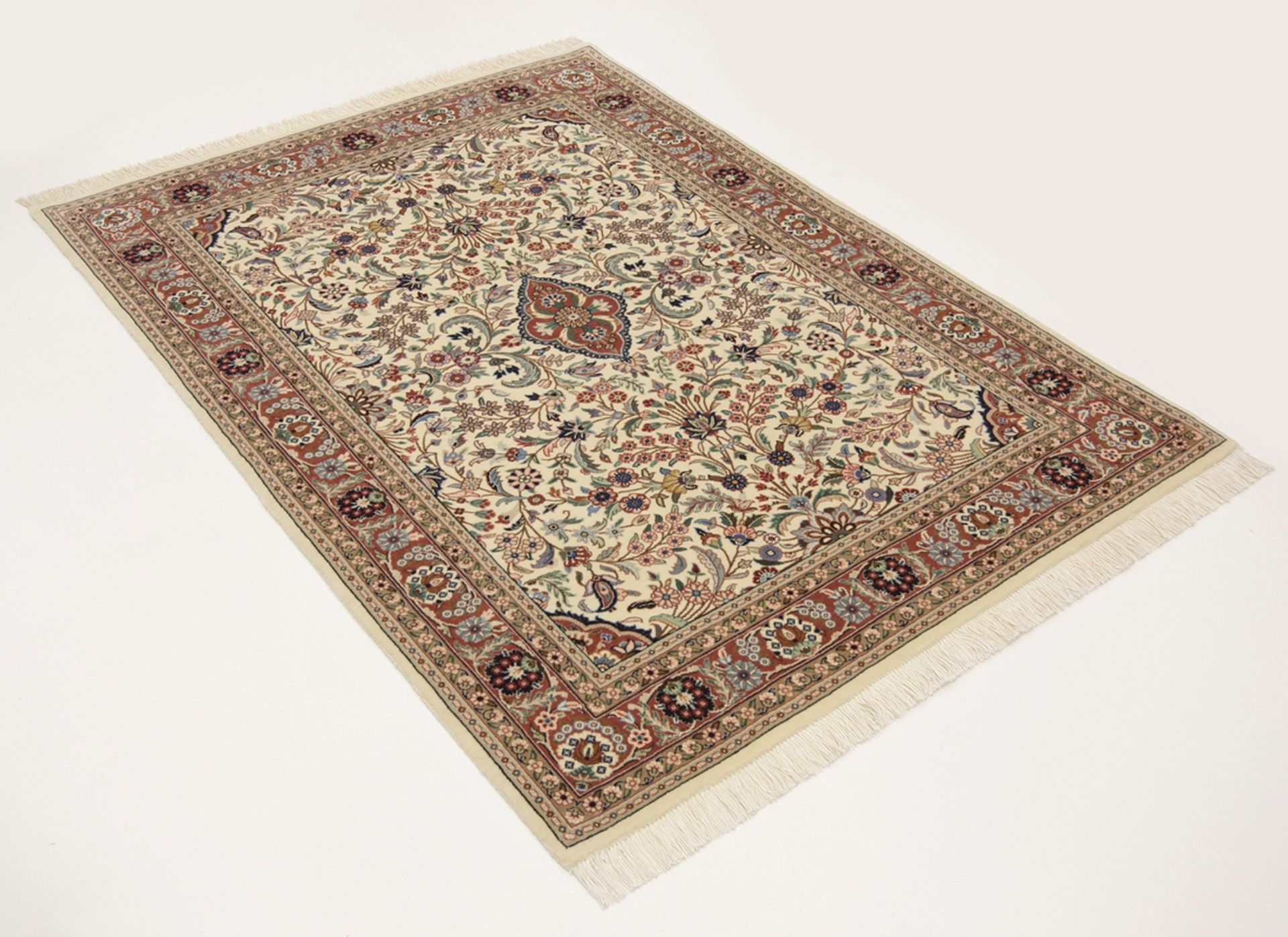 Isfahan Perserteppich 107 × 145 cm aus Wolle & Seide, handgeknüpft