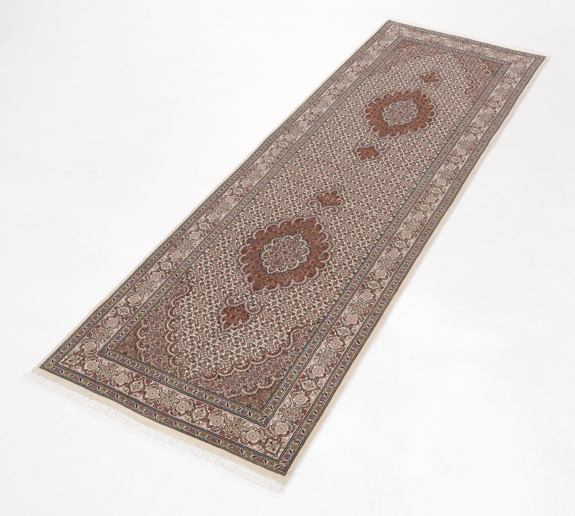 Handgeknüpfter Täbriz Perserteppich, 80 × 253 cm, Wolle & Seide