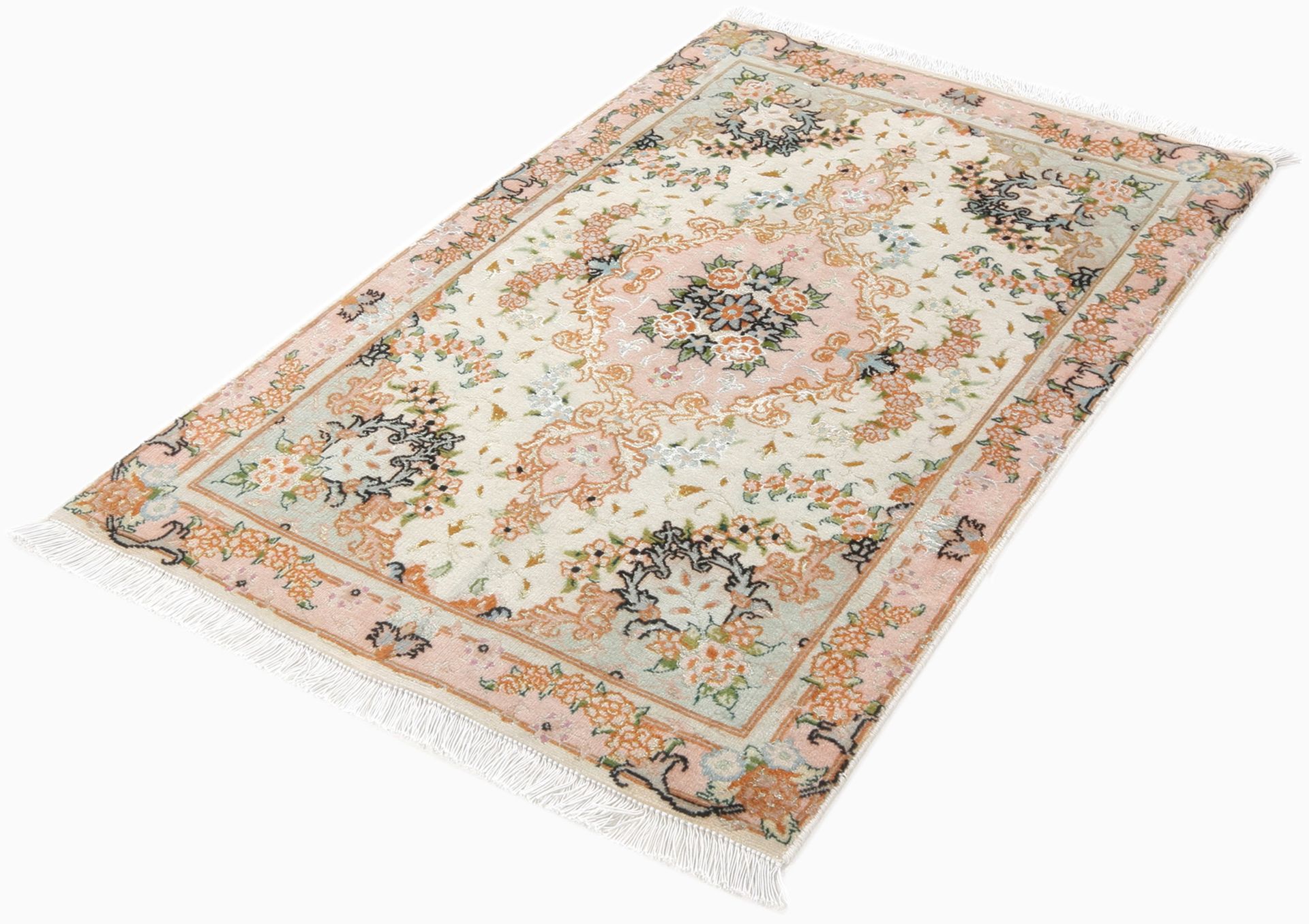 Täbriz Perserteppich 60 × 90 cm aus Wolle & Seide, handgeknüpft