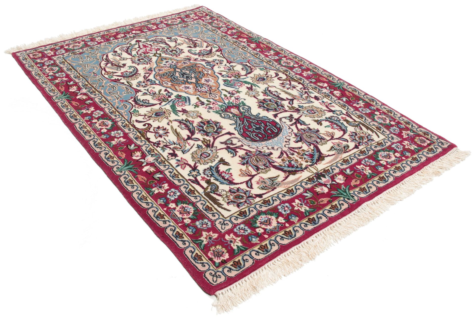Handgeknüpfter Isfahan Perserteppich, 71 × 105 cm, Wolle & Seide