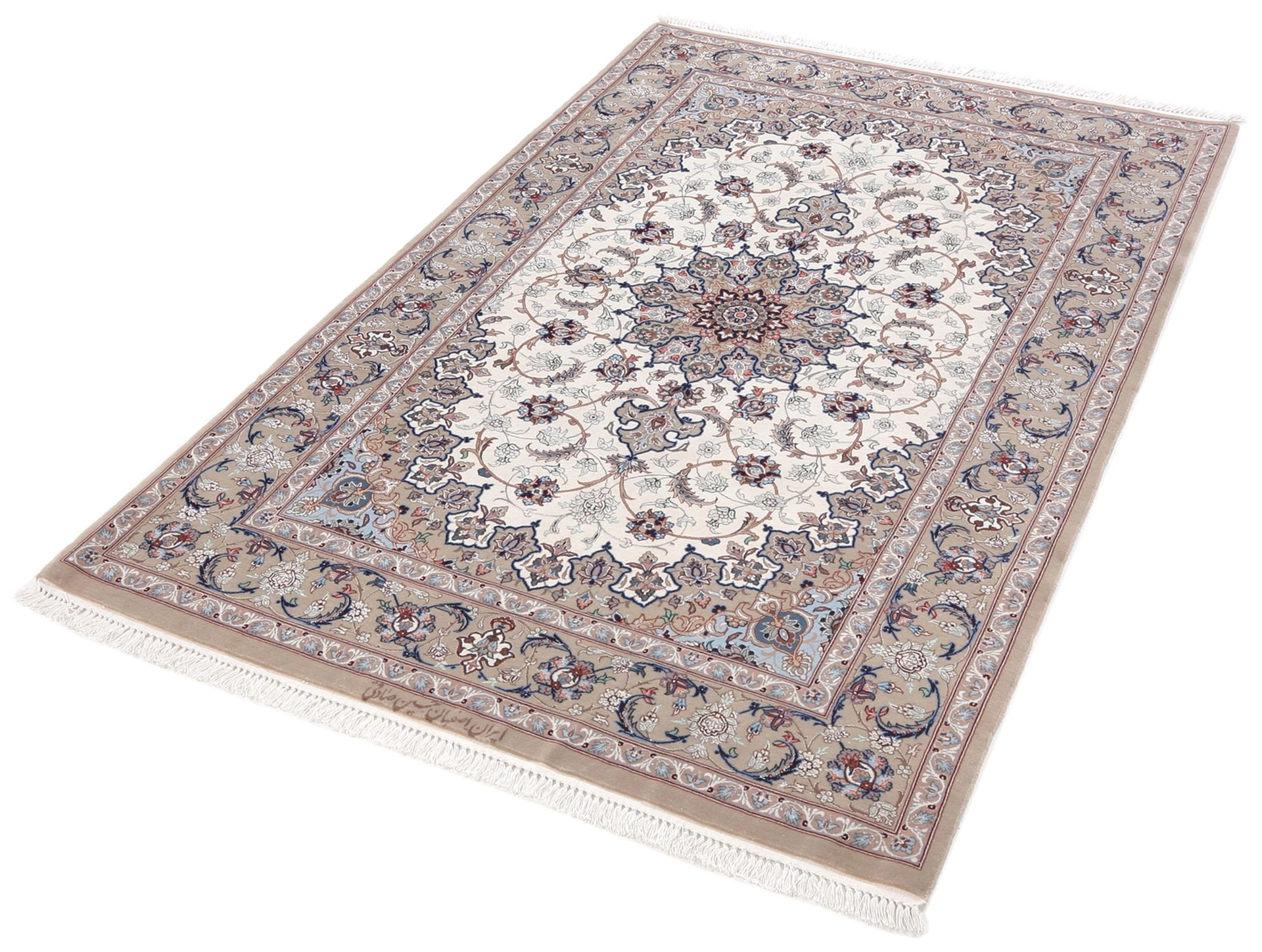 Handgeknüpfter Isfahan Perserteppich, 106 × 170 cm, Wolle & Seide