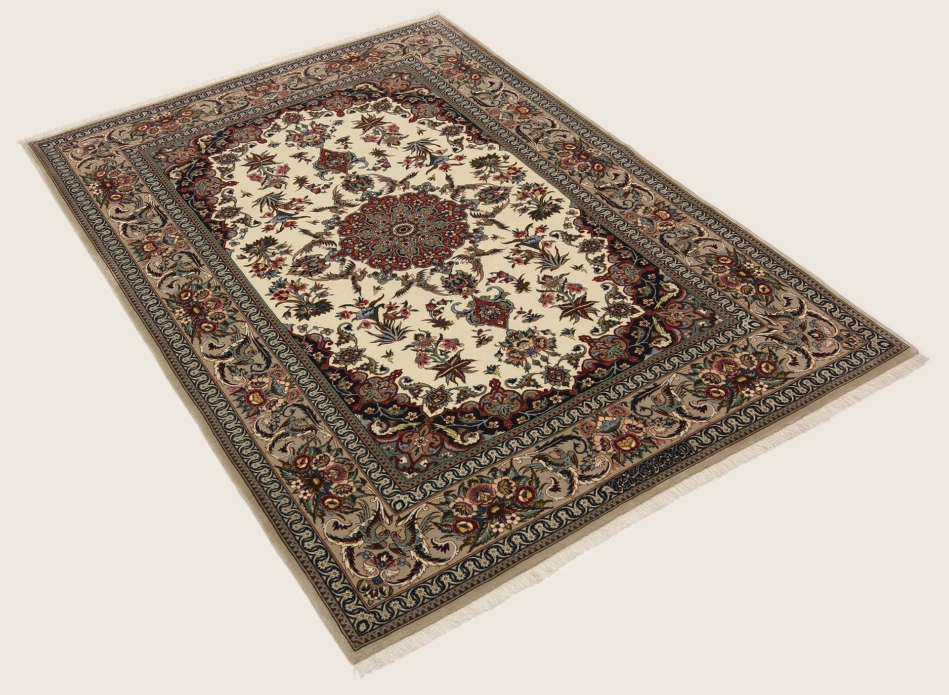 Isfahan Perserteppich 132 × 196 cm aus Wolle & Seide, handgeknüpft