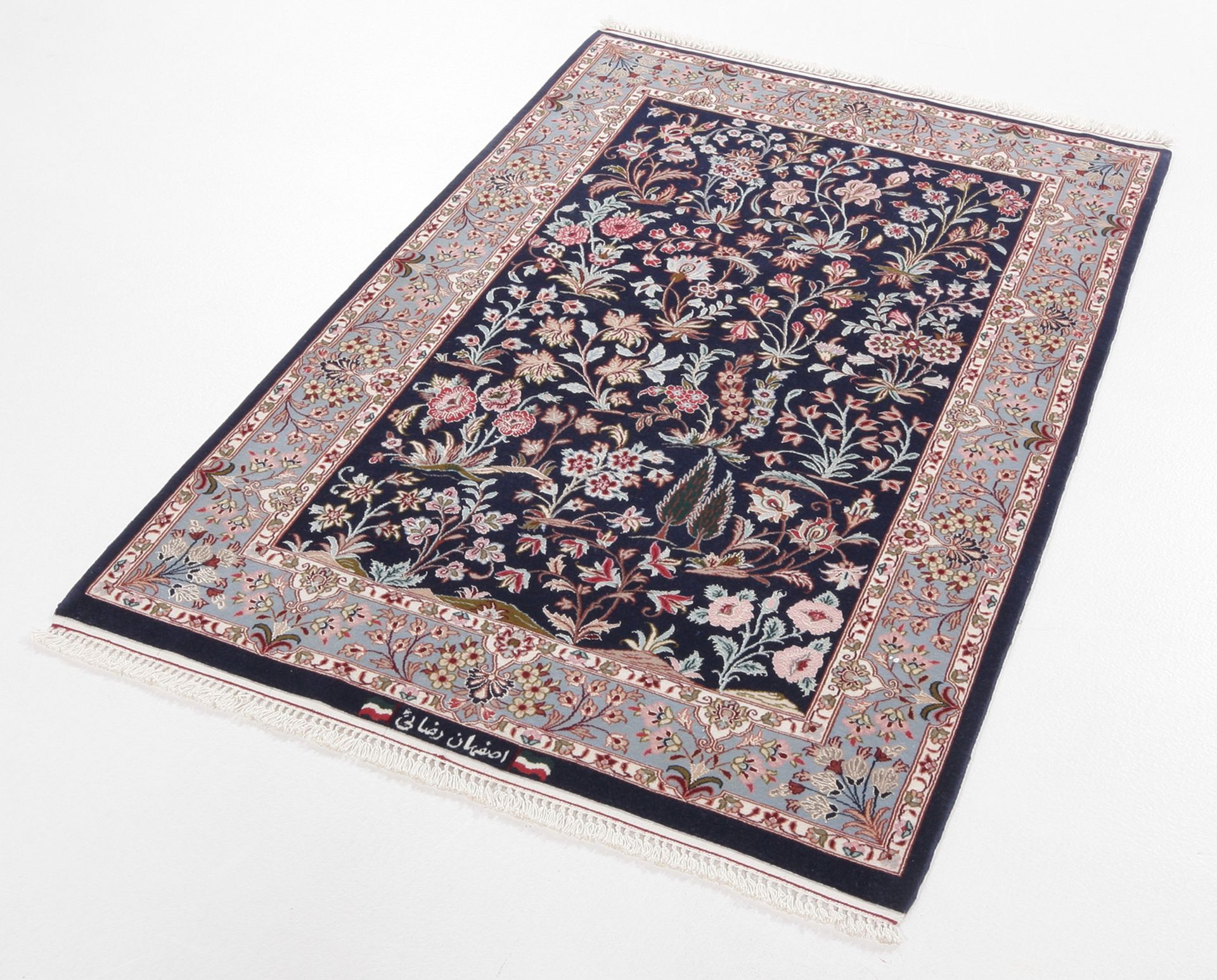 Handgeknüpfter Isfahan Perserteppich, 80 × 122 cm, Wolle & Seide