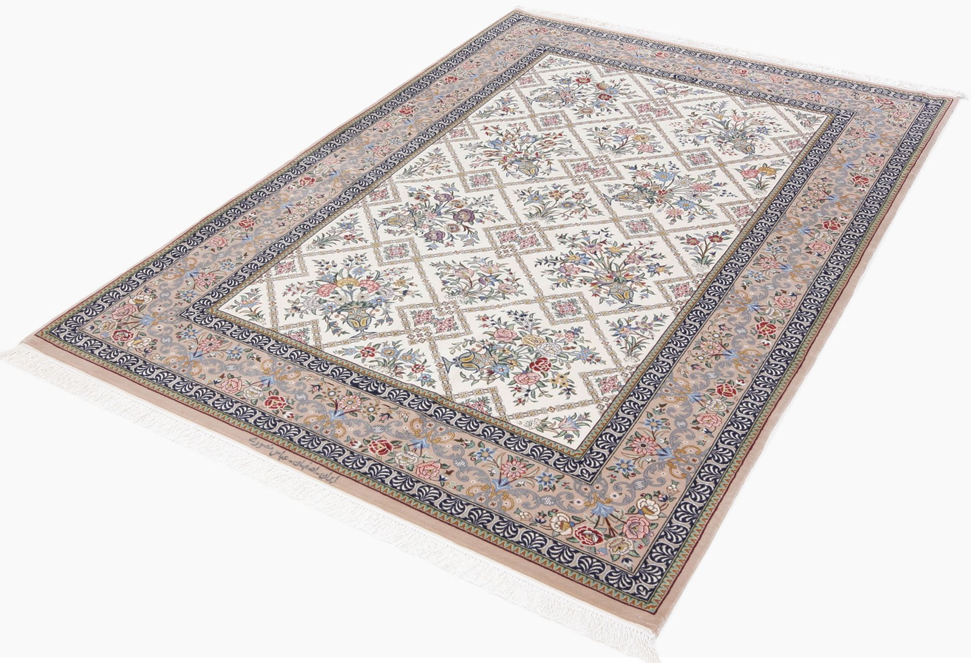 Isfahan Perserteppich 135 × 200 cm aus Wolle & Seide, handgeknüpft