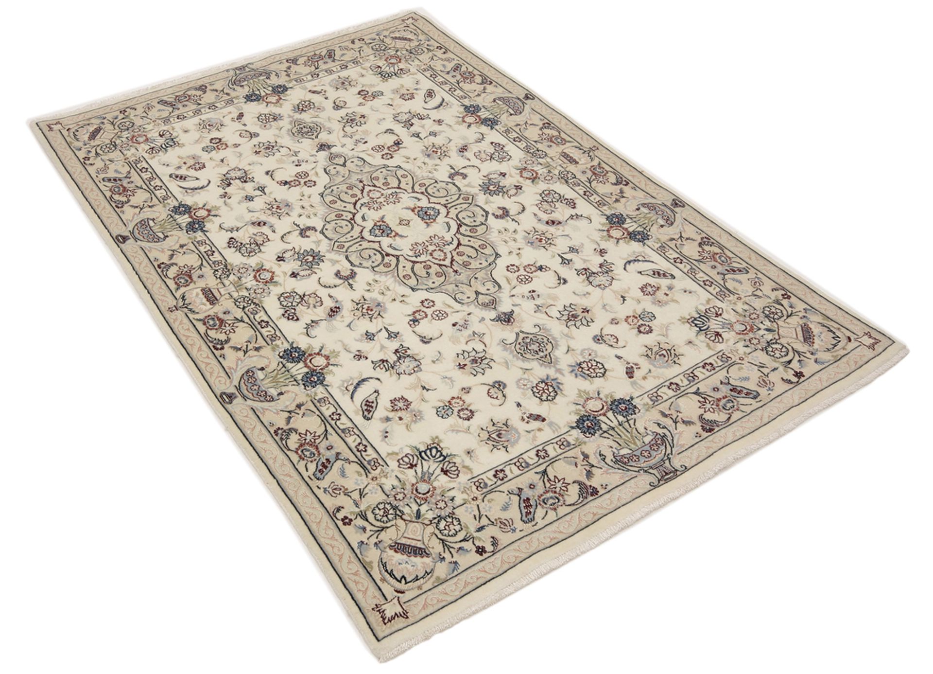 Handgeknüpfter Isfahan Perserteppich, 108 × 162 cm, Wolle & Seide