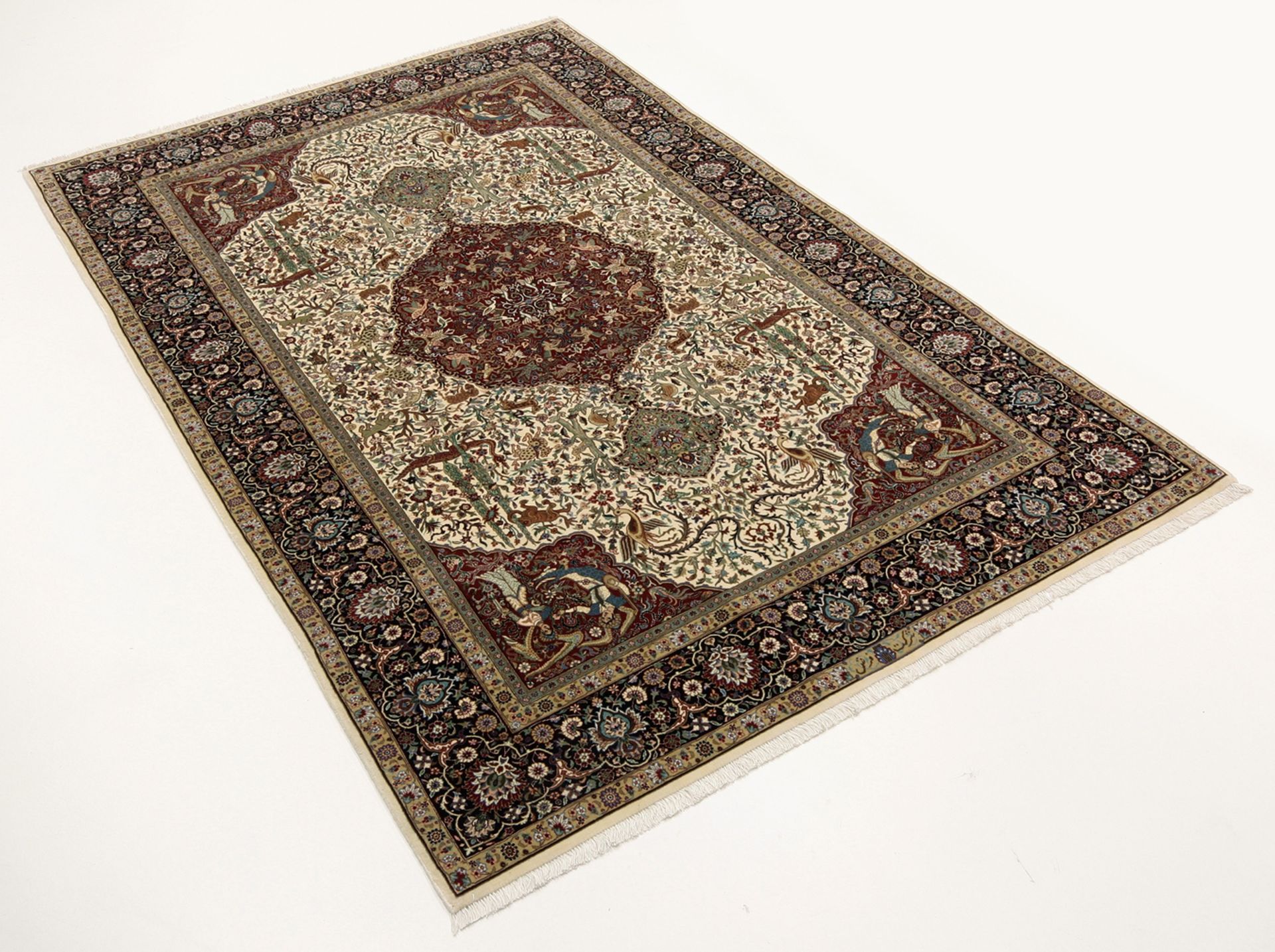 Handgeknüpfter Isfahan Perserteppich, 142 × 230 cm, Wolle & Seide