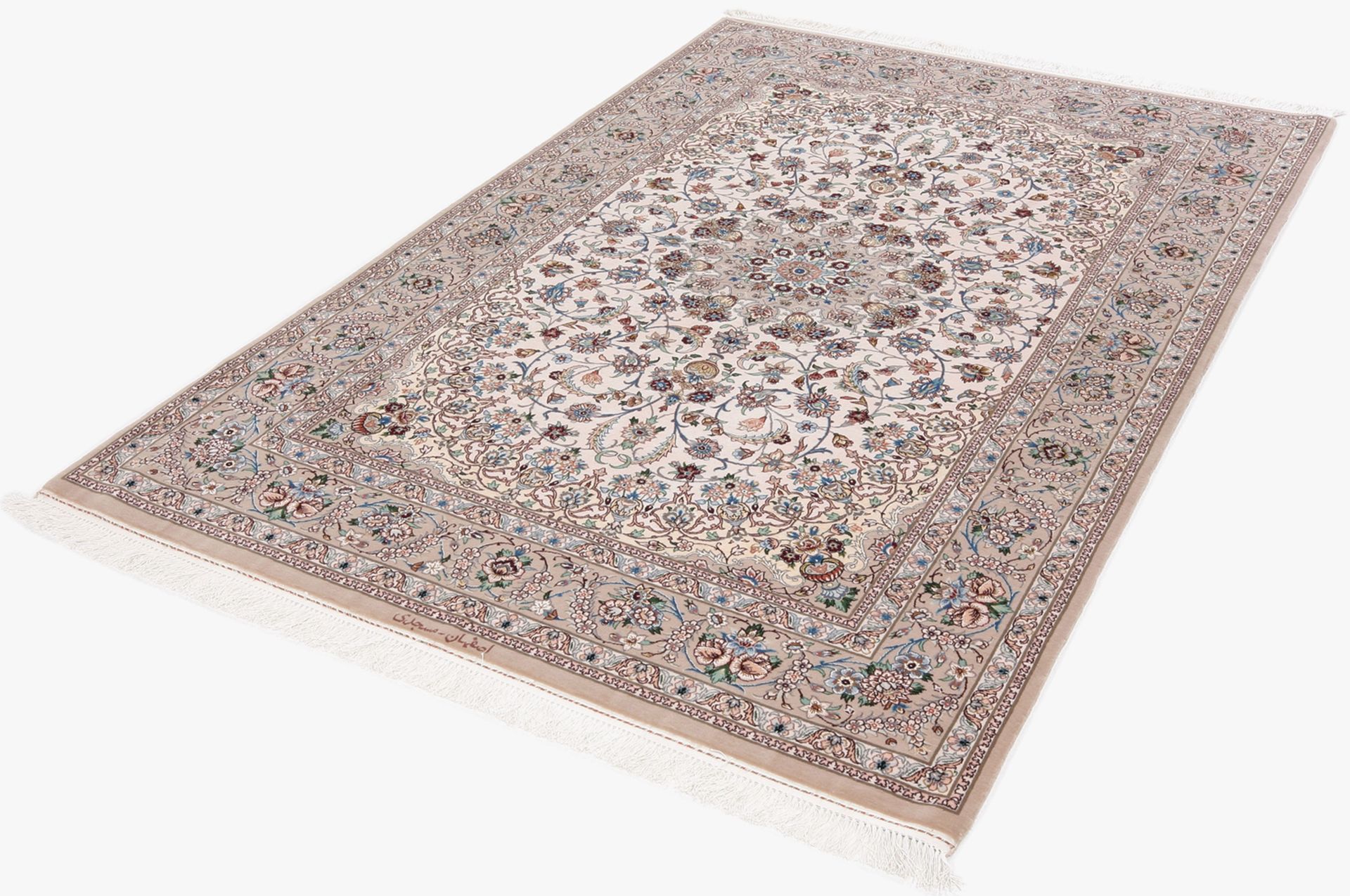 Handgeknüpfter Isfahan Perserteppich, 140 × 215 cm, Wolle & Seide