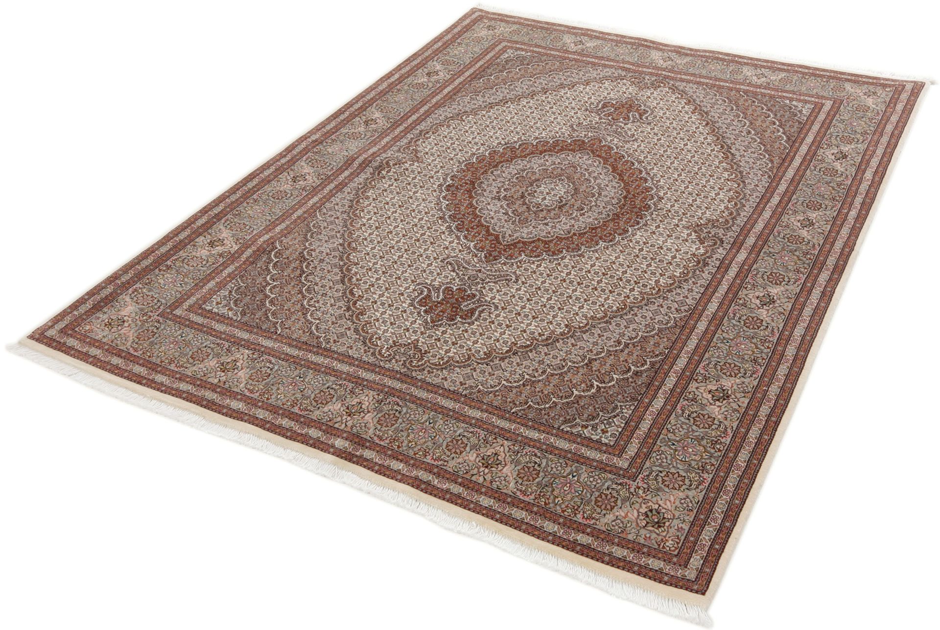 Handgeknüpfter Täbriz Perserteppich, 156 × 210 cm, Wolle & Seide