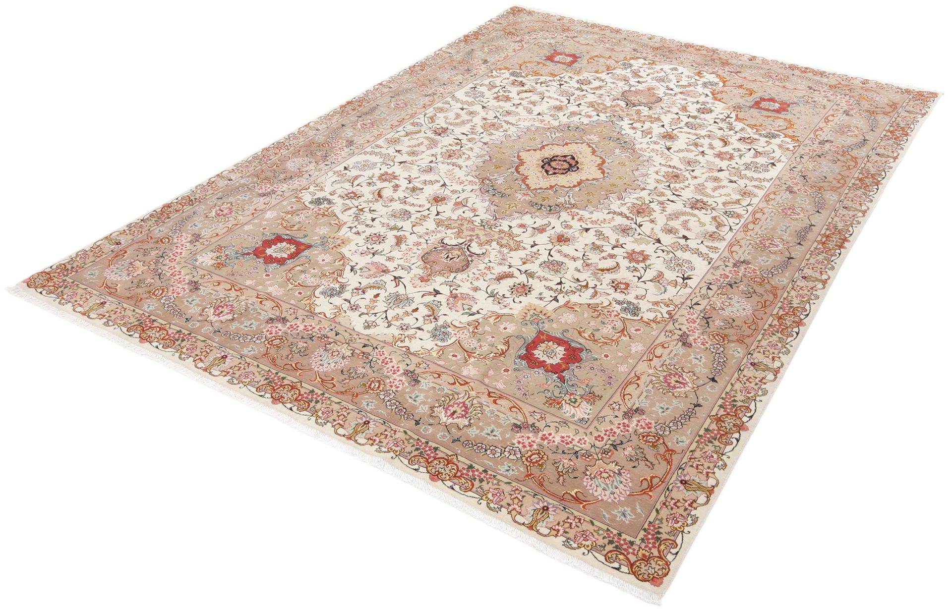 Handgeknüpfter Täbriz Perserteppich, 205 × 305 cm, Wolle & Seide