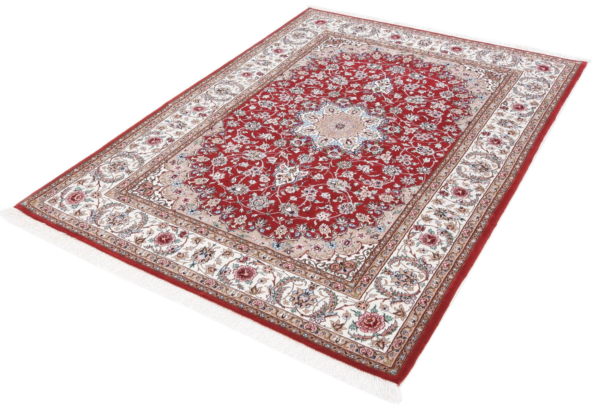 Handgeknüpfter Isfahan Perserteppich, 132 × 198 cm, Wolle & Seide