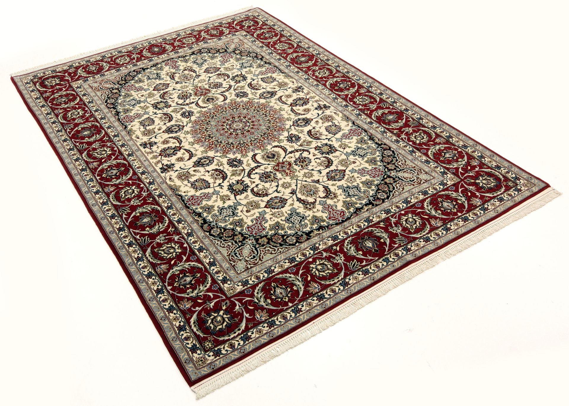 Handgeknüpfter Isfahan Perserteppich, 160 × 230 cm, Wolle & Seide