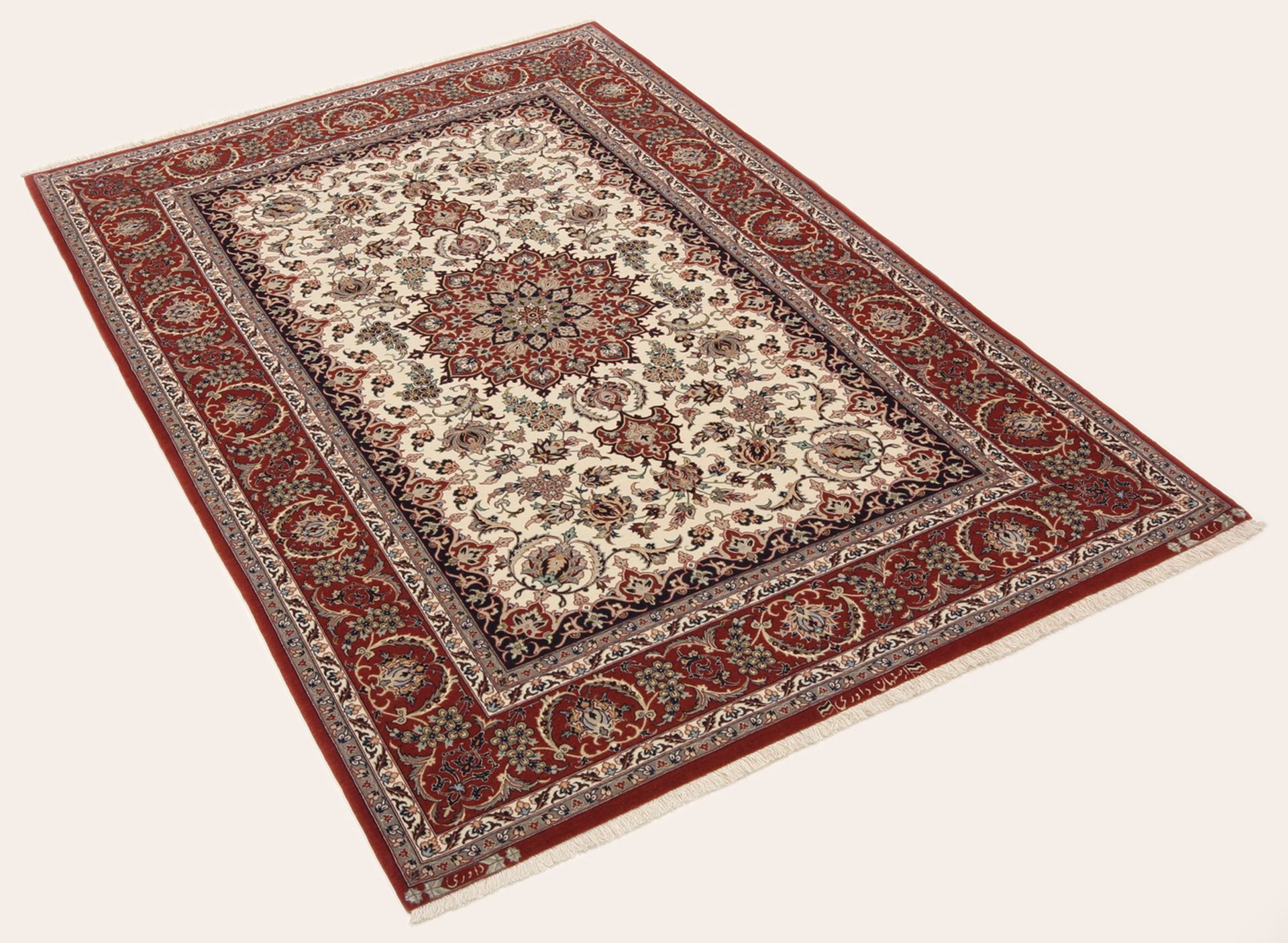 Handgeknüpfter Isfahan Perserteppich, 132 × 200 cm, Wolle & Seide