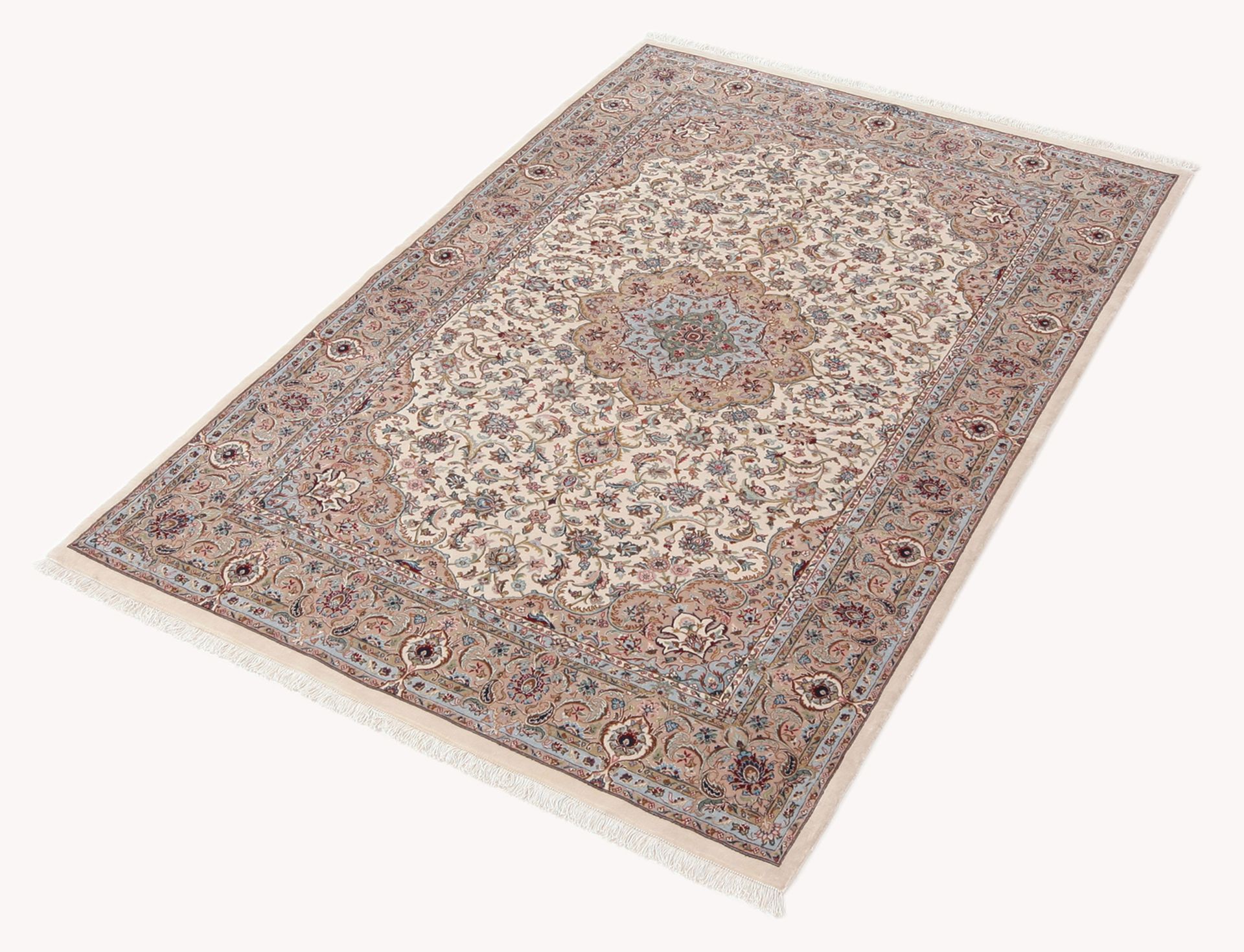 Handgeknüpfter Isfahan Perserteppich, 122 × 190 cm, Wolle & Seide