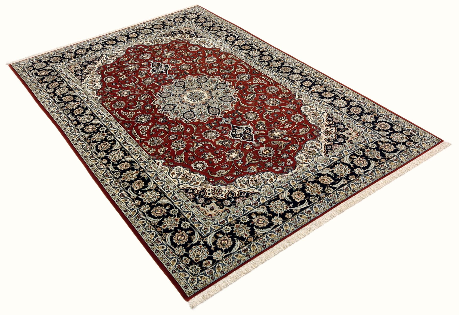 Handgeknüpfter Isfahan Perserteppich, 160 × 240 cm, Wolle & Seide