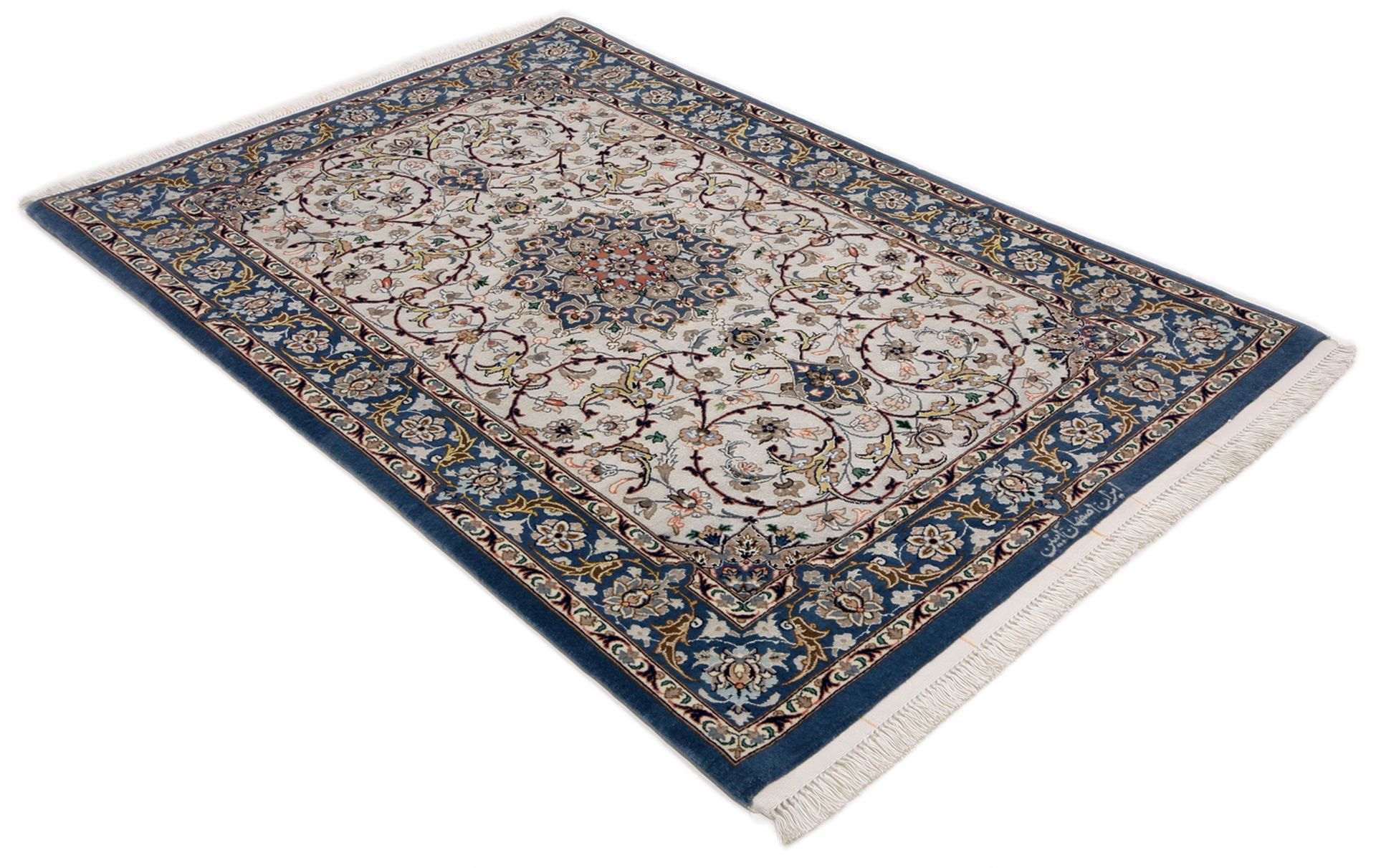 Handgeknüpfter Isfahan Perserteppich, 80 × 125 cm, Wolle & Seide
