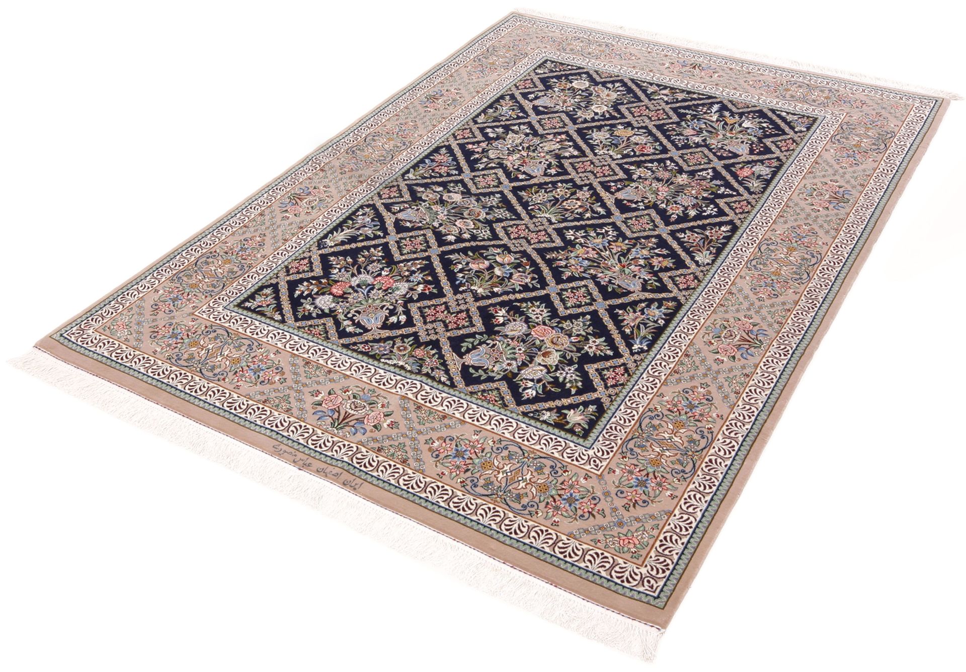 Handgeknüpfter Isfahan Perserteppich, 133 × 200 cm, Wolle & Seide
