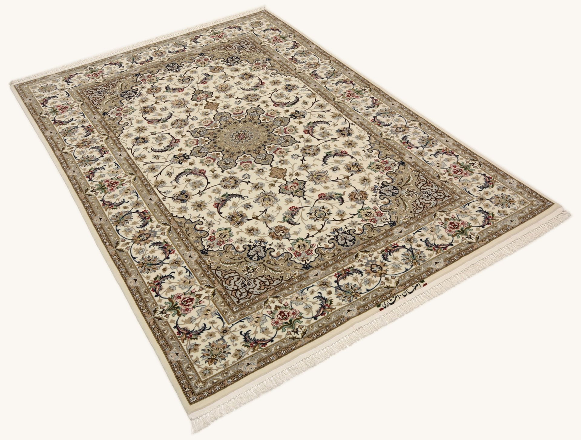 Handgeknüpfter Isfahan Perserteppich, 150 × 218 cm, Wolle & Seide