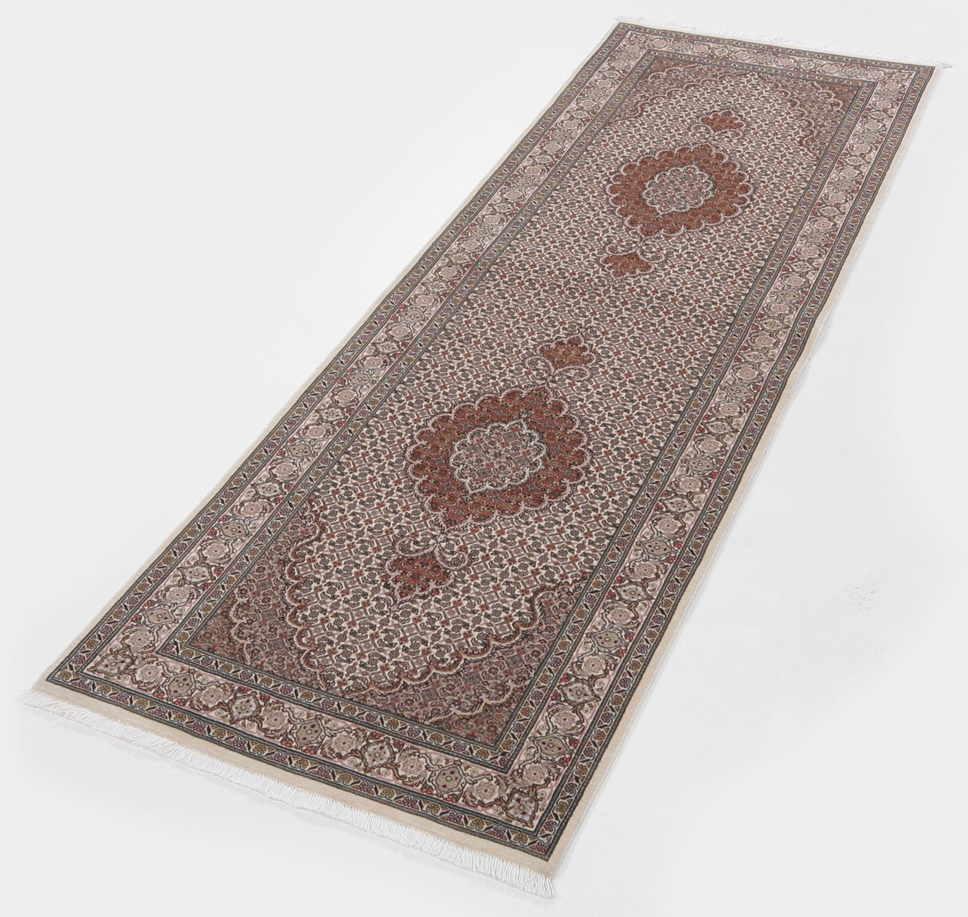 Handgeknüpfter Täbriz Perserteppich, 80 × 252 cm, Wolle & Seide