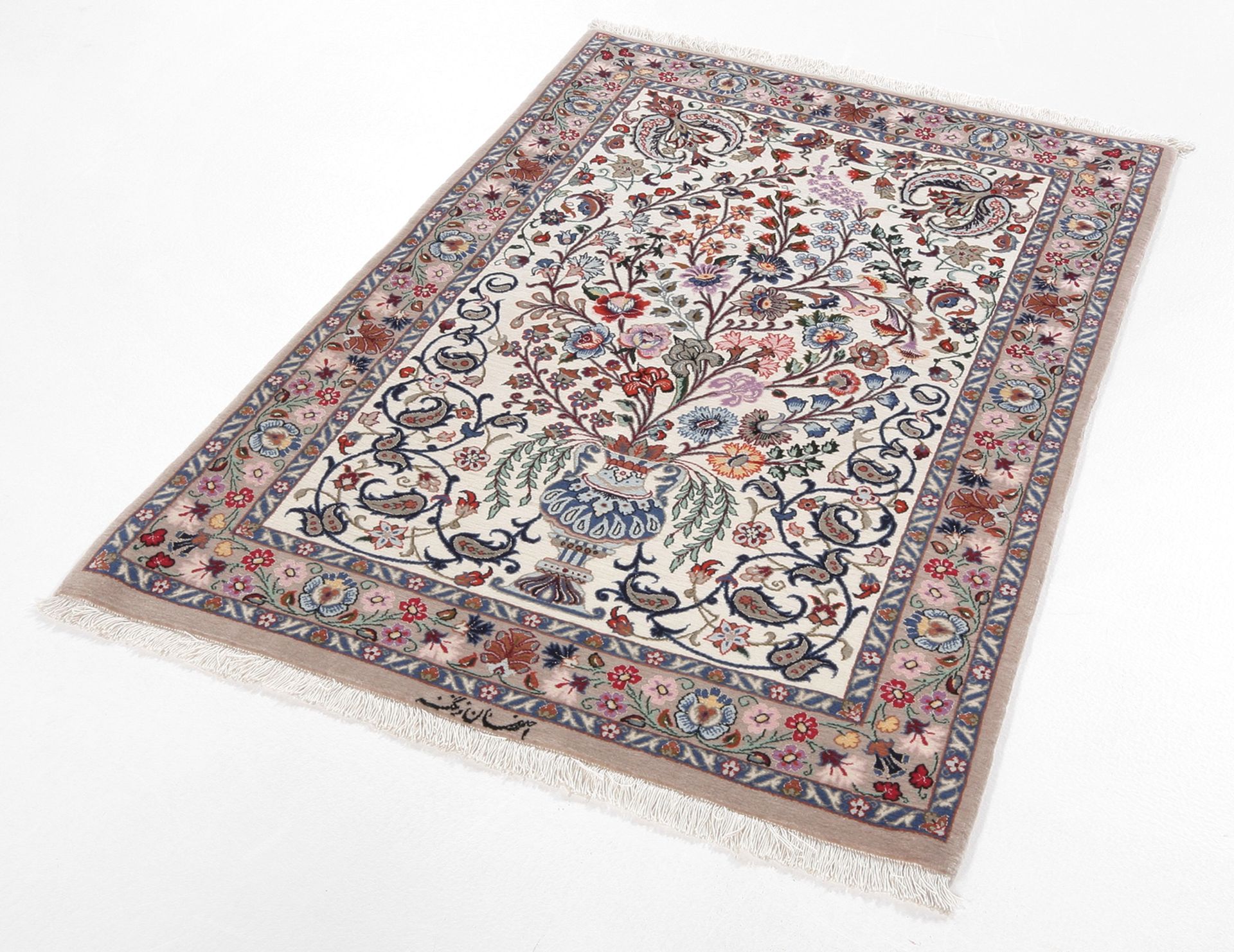 Isfahan Perserteppich 80 × 118 cm aus Wolle & Seide, handgeknüpft