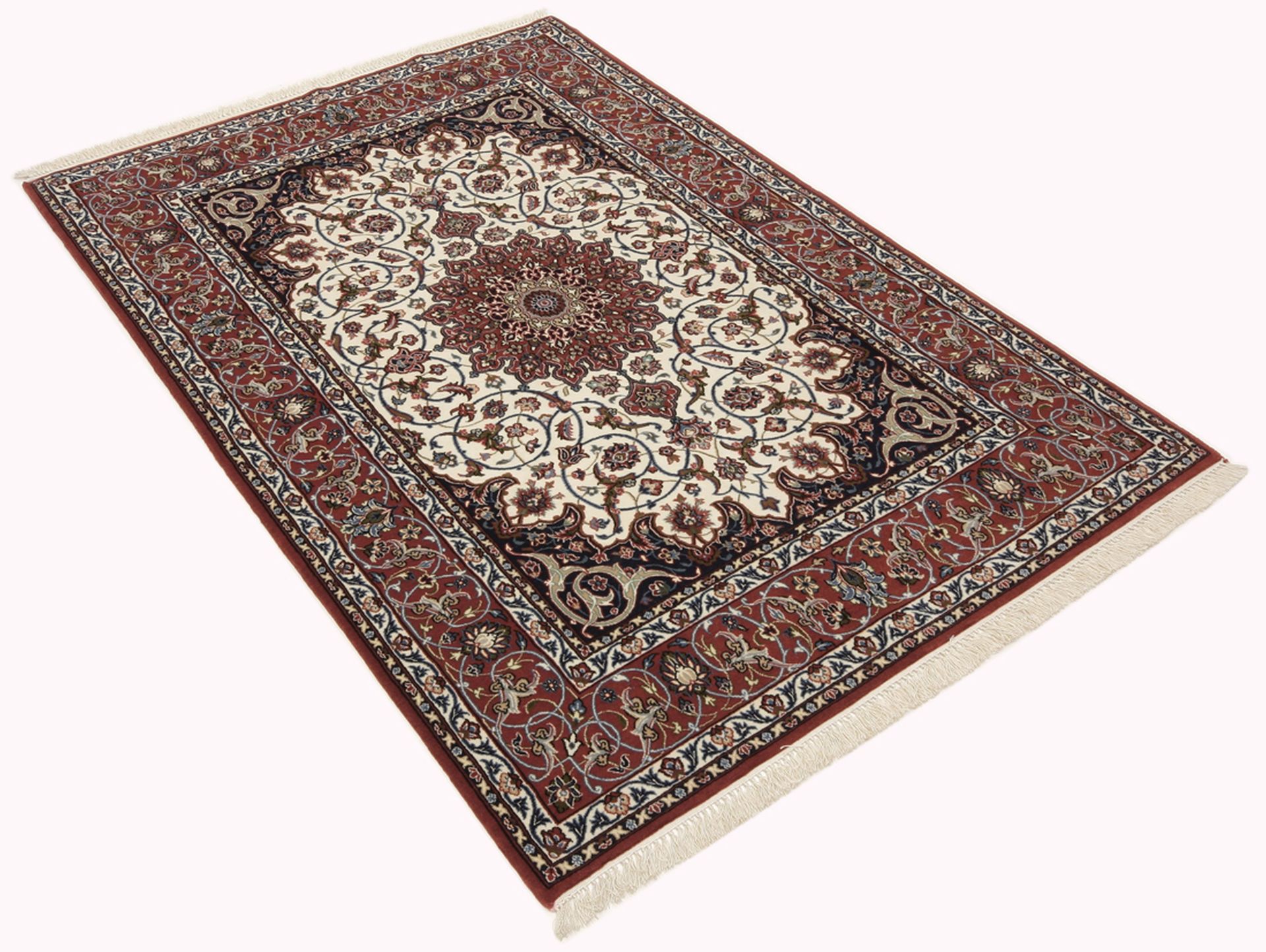 Handgeknüpfter Isfahan Perserteppich, 110 × 165 cm, Wolle & Seide