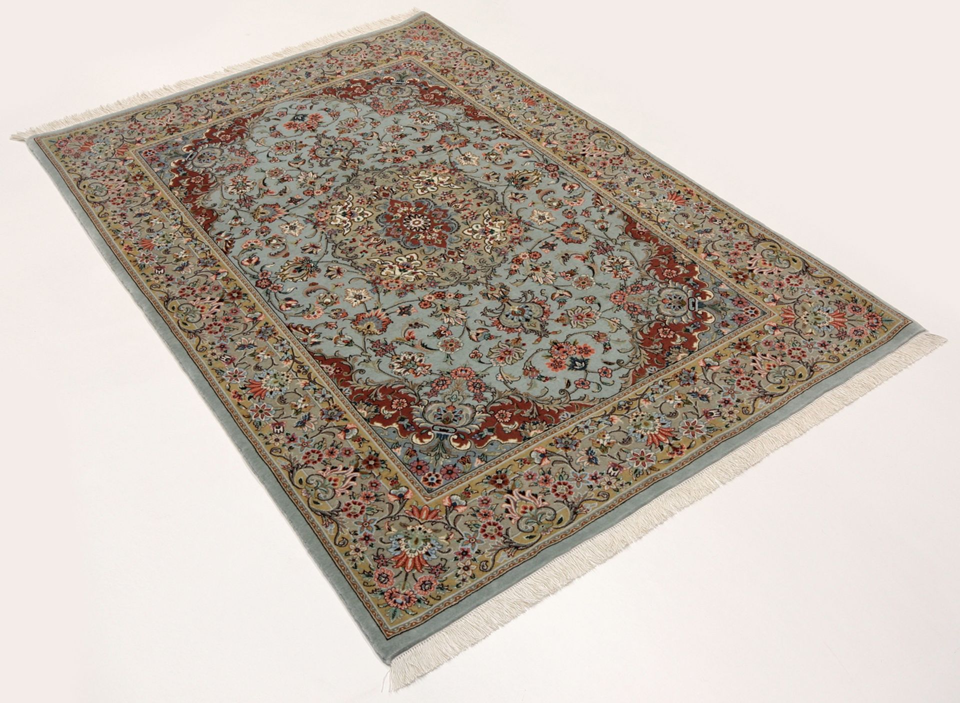 Handgeknüpfter Isfahan Perserteppich, 110 × 168 cm, Wolle & Seide