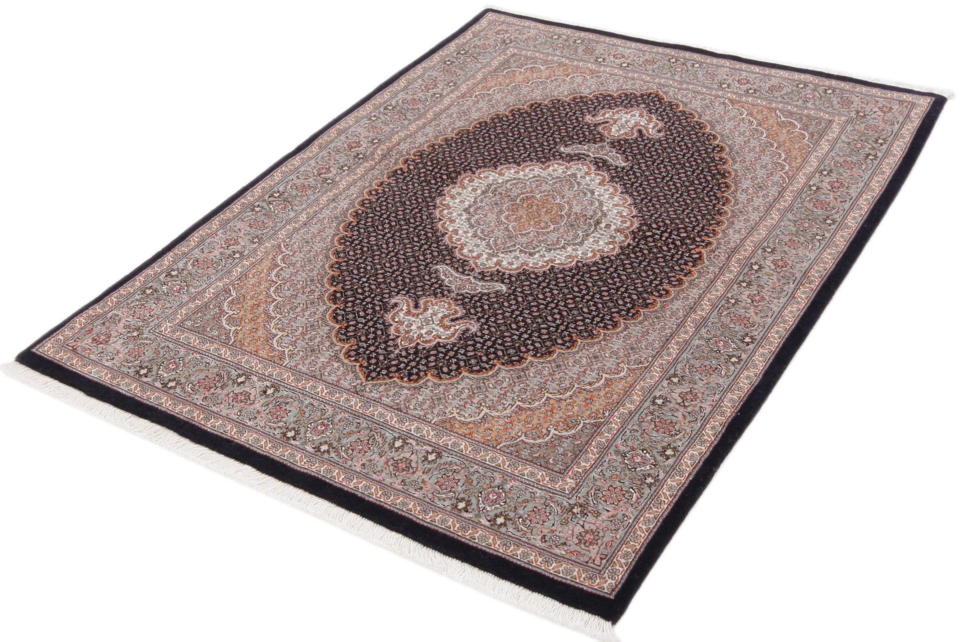 Handgeknüpfter Täbriz Perserteppich, 105 × 153 cm, Wolle & Seide