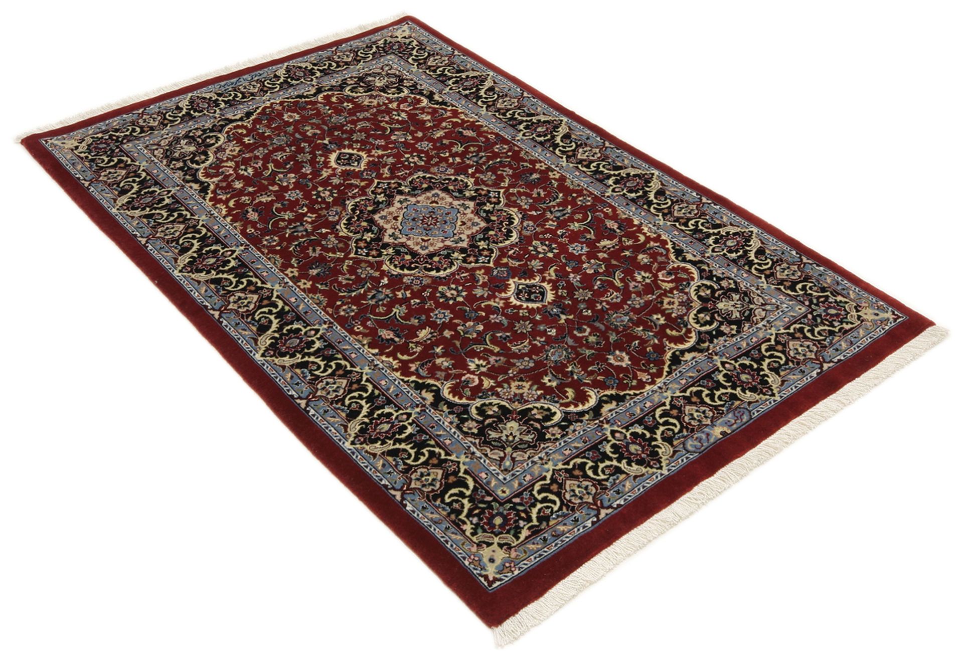 Handgeknüpfter Isfahan Perserteppich, 80 × 127 cm, Wolle & Seide
