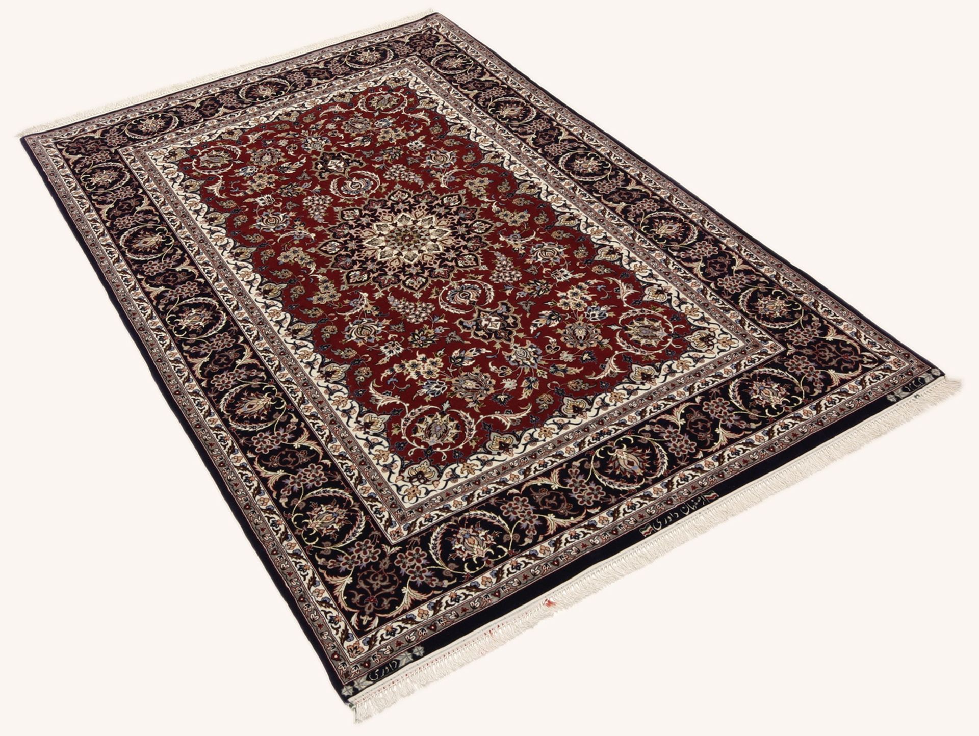 Handgeknüpfter Isfahan Perserteppich, 130 × 200 cm, Wolle & Seide