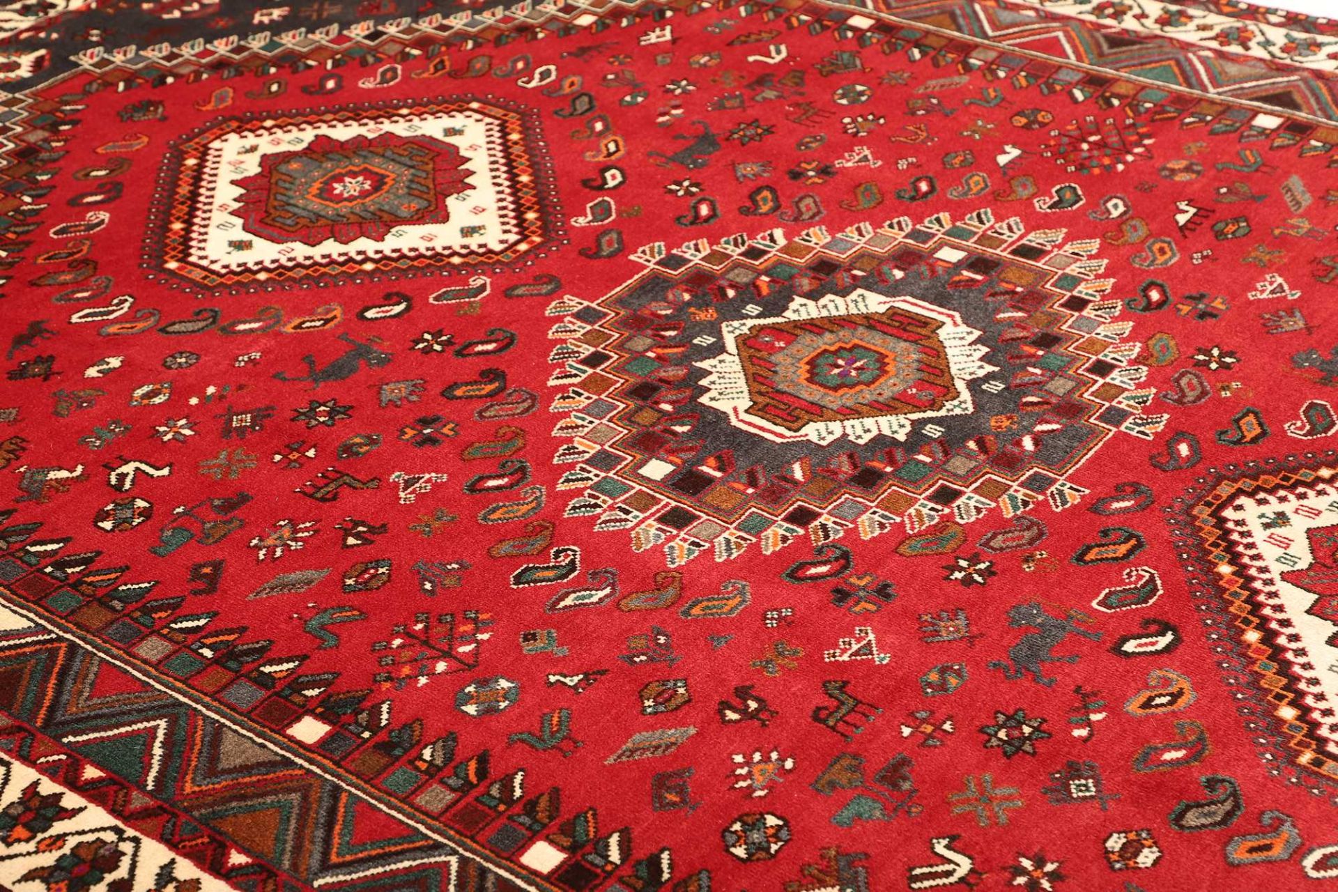 Handgeknüpfter Shiraz Perserteppich, 221 × 307 cm, Wolle