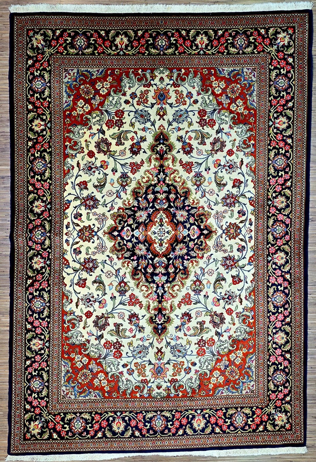 Perserteppich Qom 216 x 142 cm Schurwolle handgeknüpft