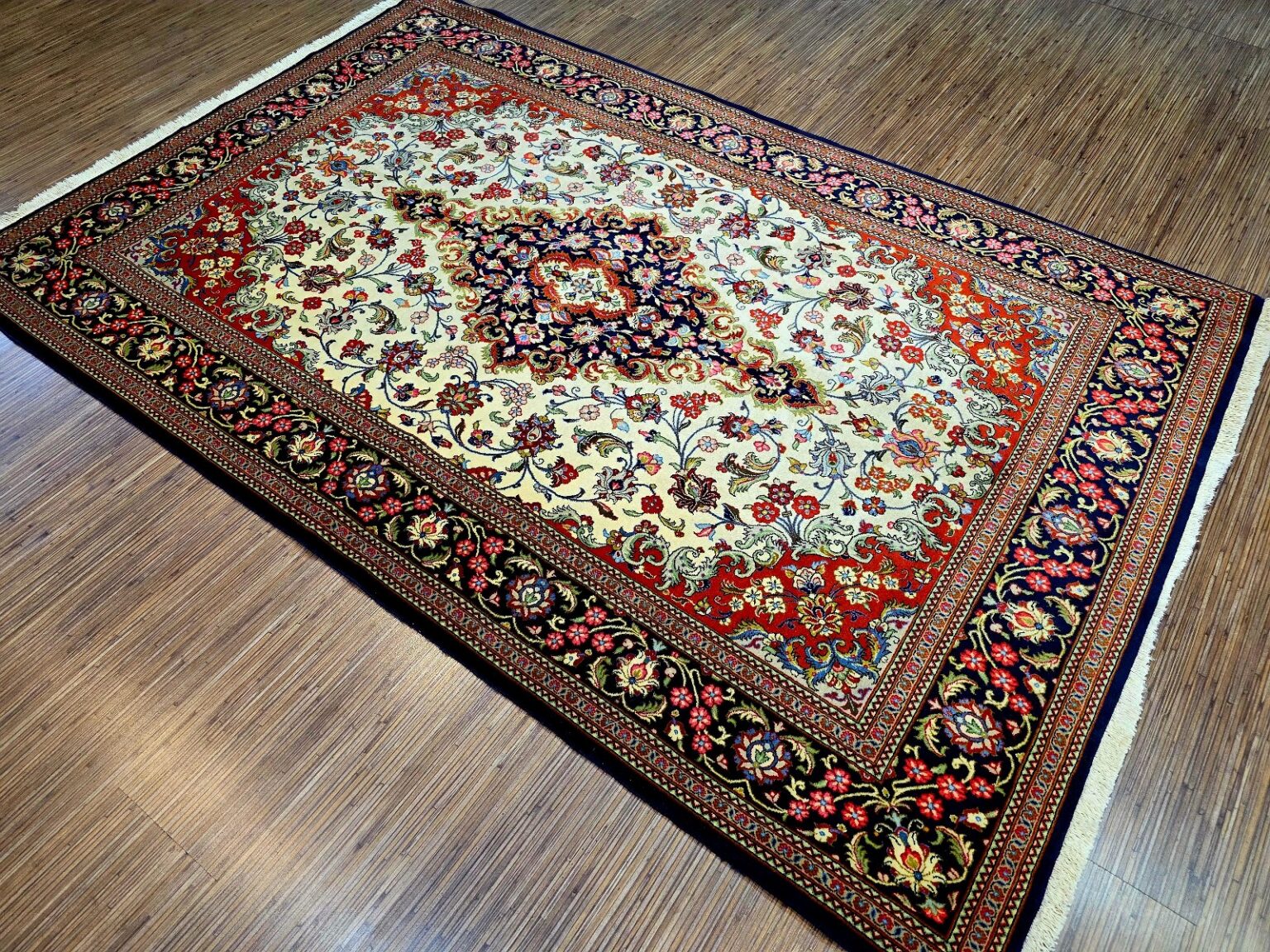 Perserteppich Qom 216 x 142 cm Schurwolle handgeknüpft