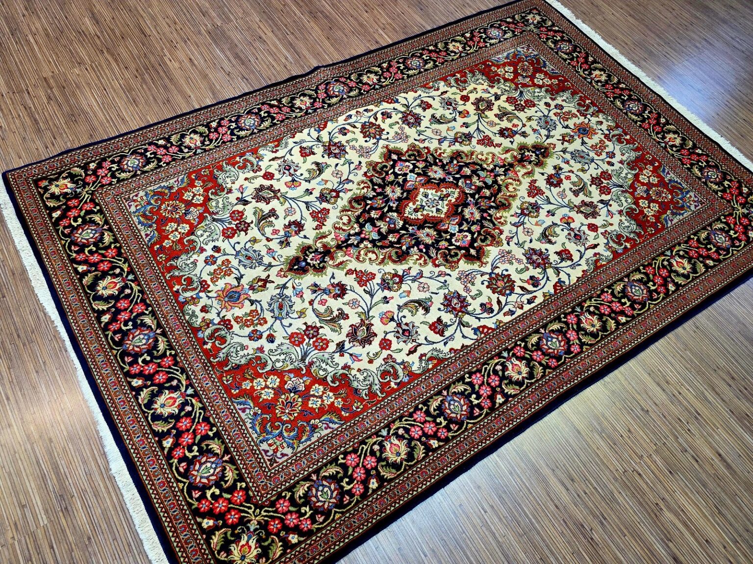 Perserteppich Qom 216 x 142 cm Schurwolle handgeknüpft