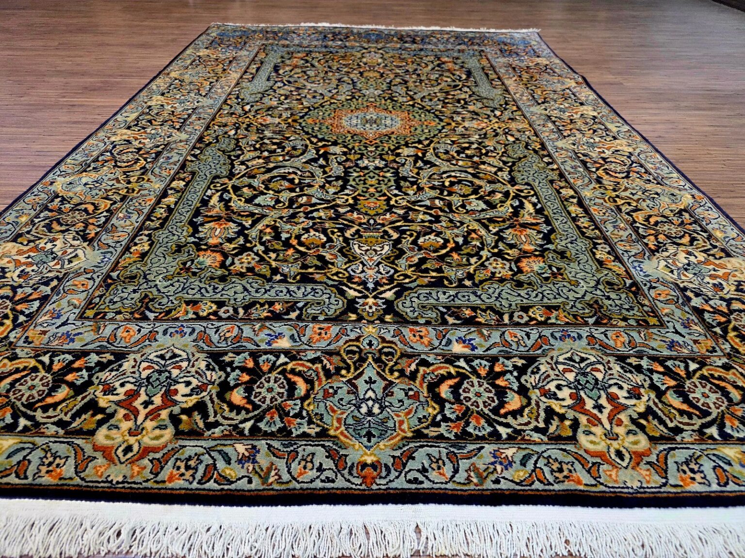 Perserteppich Kashan 211 x 140 cm Schurwolle handgeknüpft