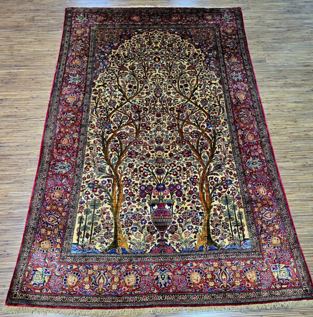 Perserteppich Kashan 198 x 128 cm Seide handgeknüpft antik