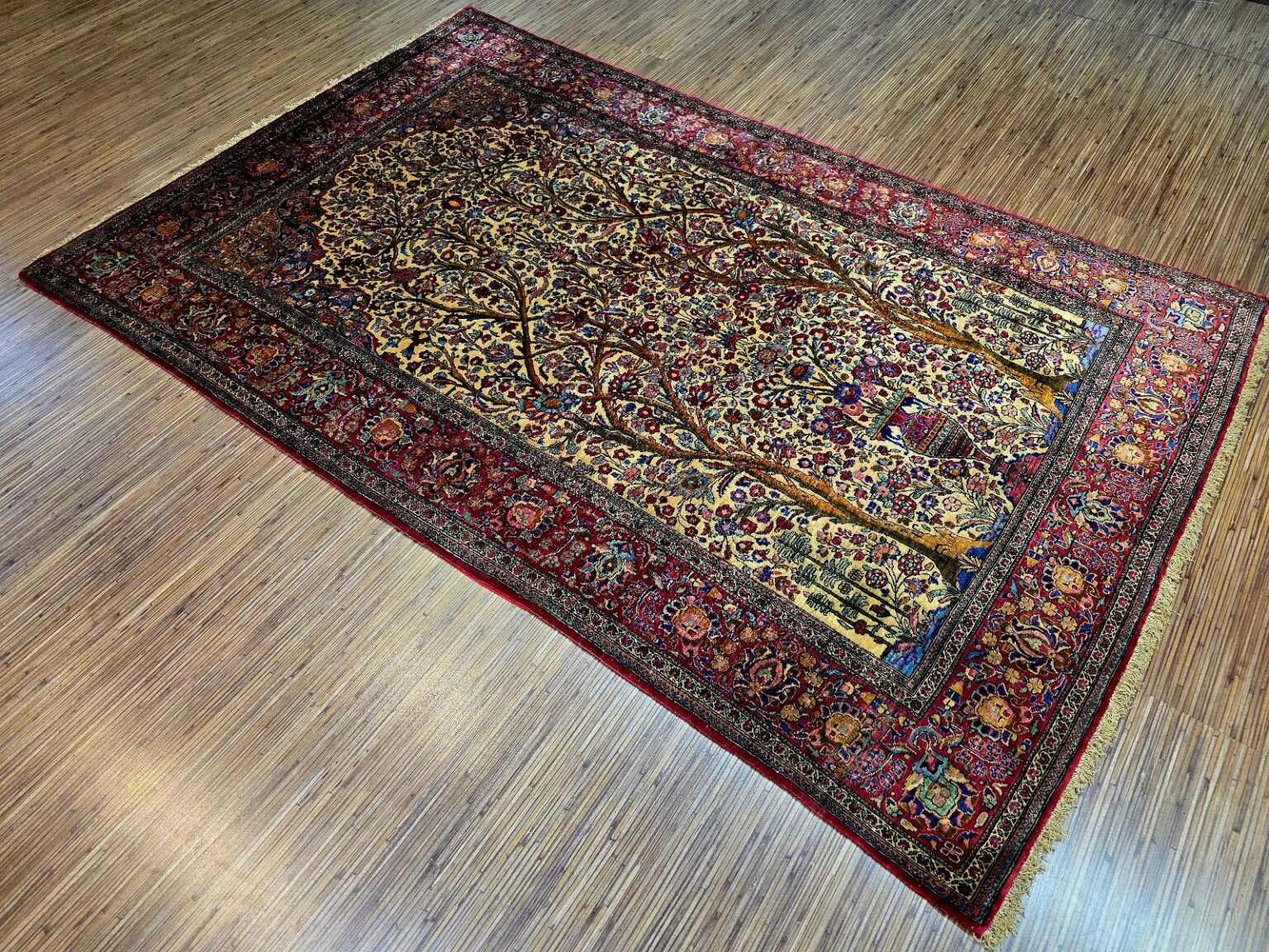 Perserteppich Kashan 198 x 128 cm Seide handgeknüpft antik