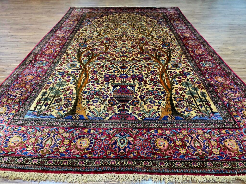 Perserteppich Kashan 198 x 128 cm Seide handgeknüpft antik