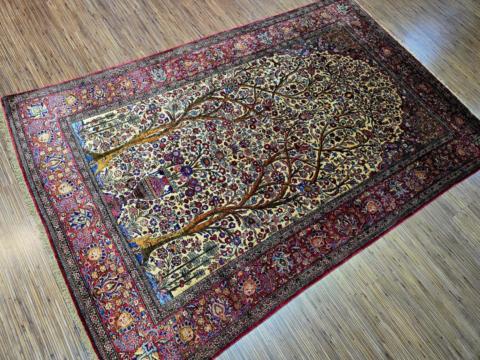 Perserteppich Kashan 198 x 128 cm Seide handgeknüpft antik