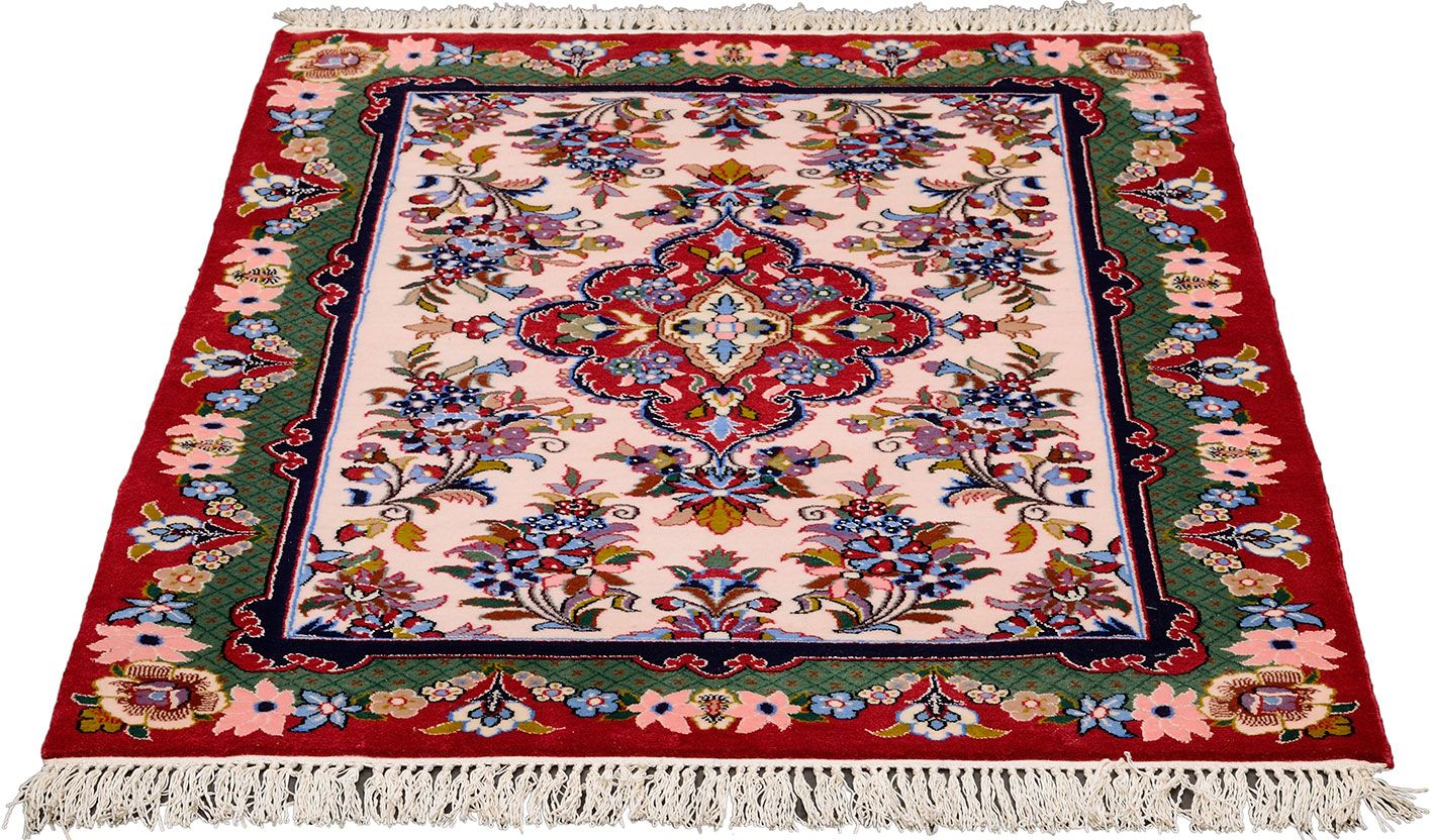 Handgeknüpfter Isfahan Perserteppich, 79 × 101 cm, Wolle & Seide