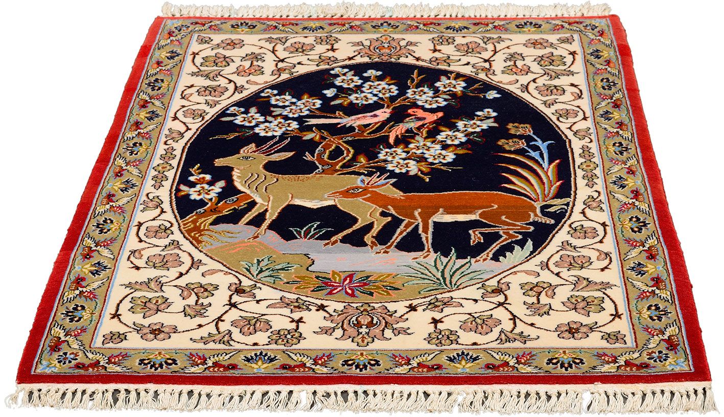 Handgeknüpfter Isfahan Perserteppich, 72 × 99 cm, Wolle & Seide